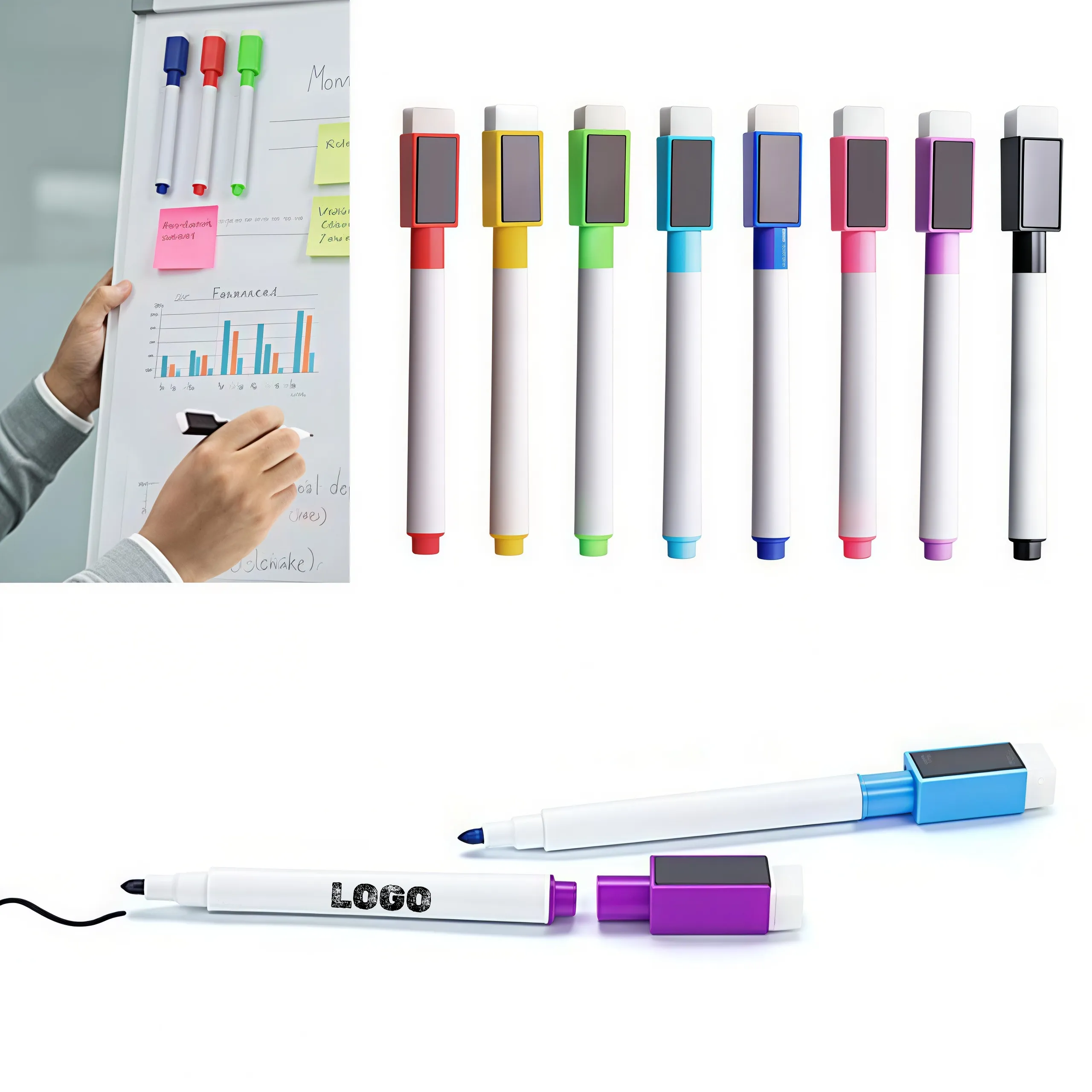 Colorful Magnetic Dry Erase Markers with Magnet & Eraser 8