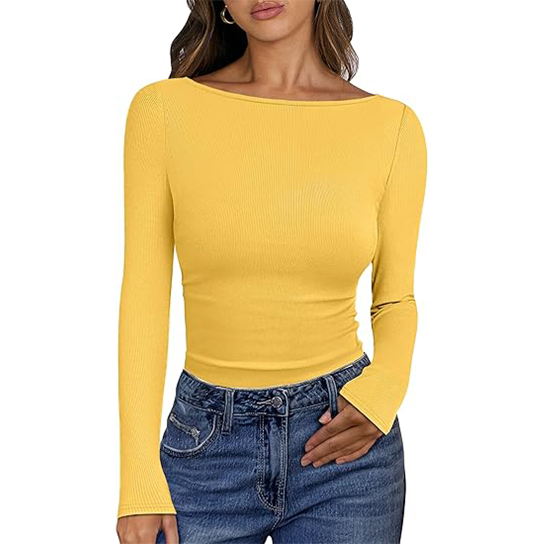 Women Boat Neck Long Sleeve Shirt 52