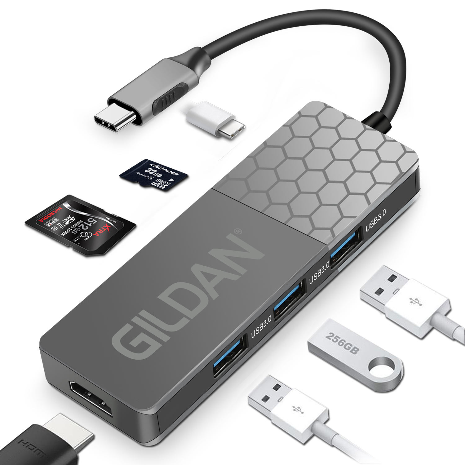 7-in-1 USB Type-C Hub – 4K HDMI, 3 USB 3.0 Ports, SD Card Reader & 87W PD Charging 7