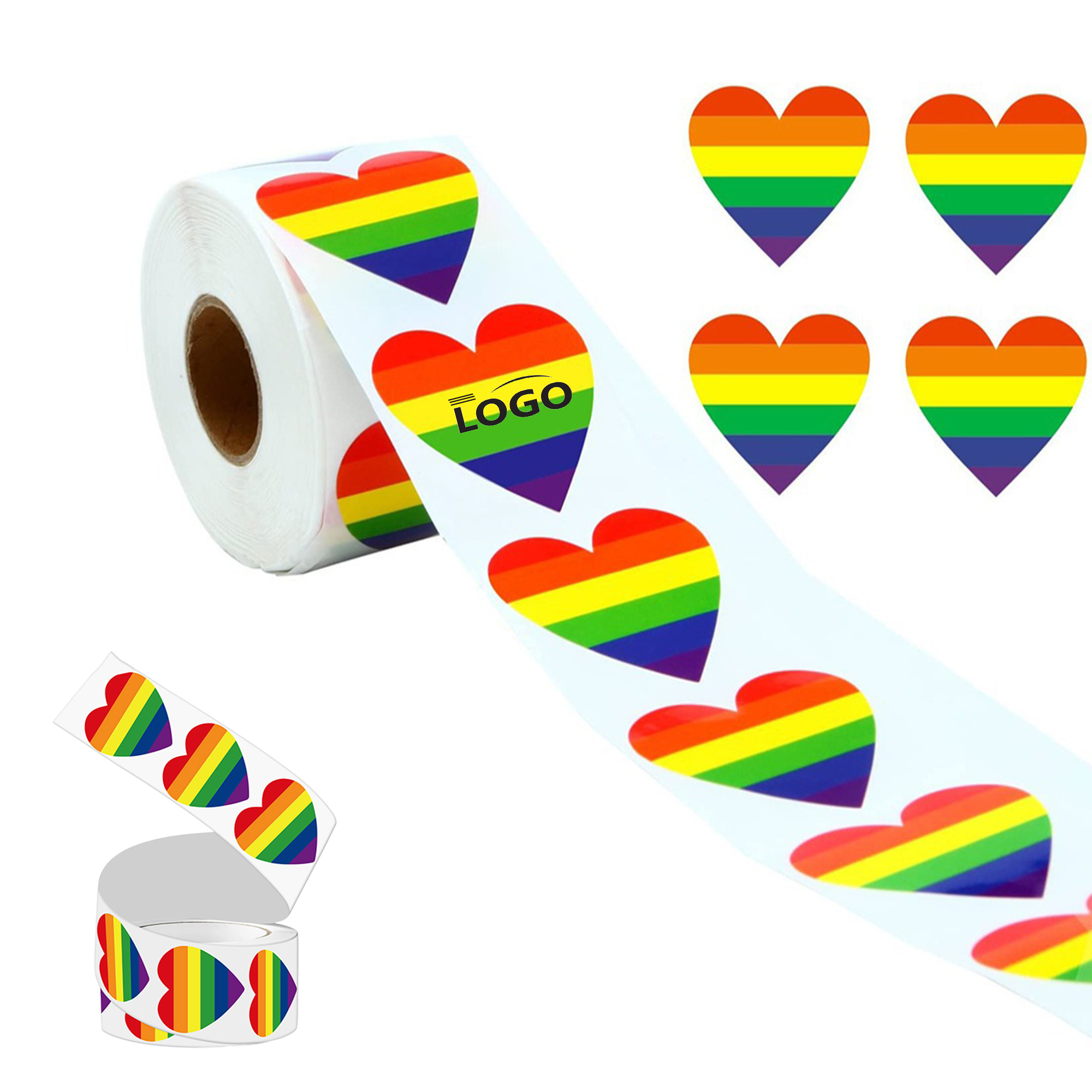 LGBTQ Rainbow Heart Designs Stickers Roll  500 PCS