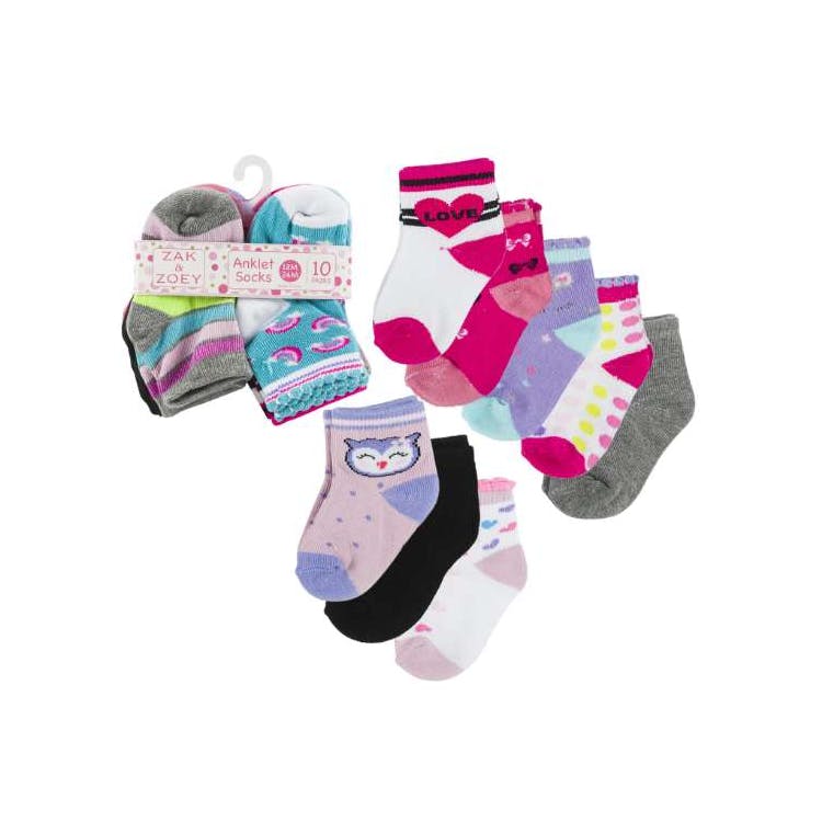 Girls' Ankle Socks - Asst Prints 12-24M 10 Pk 3