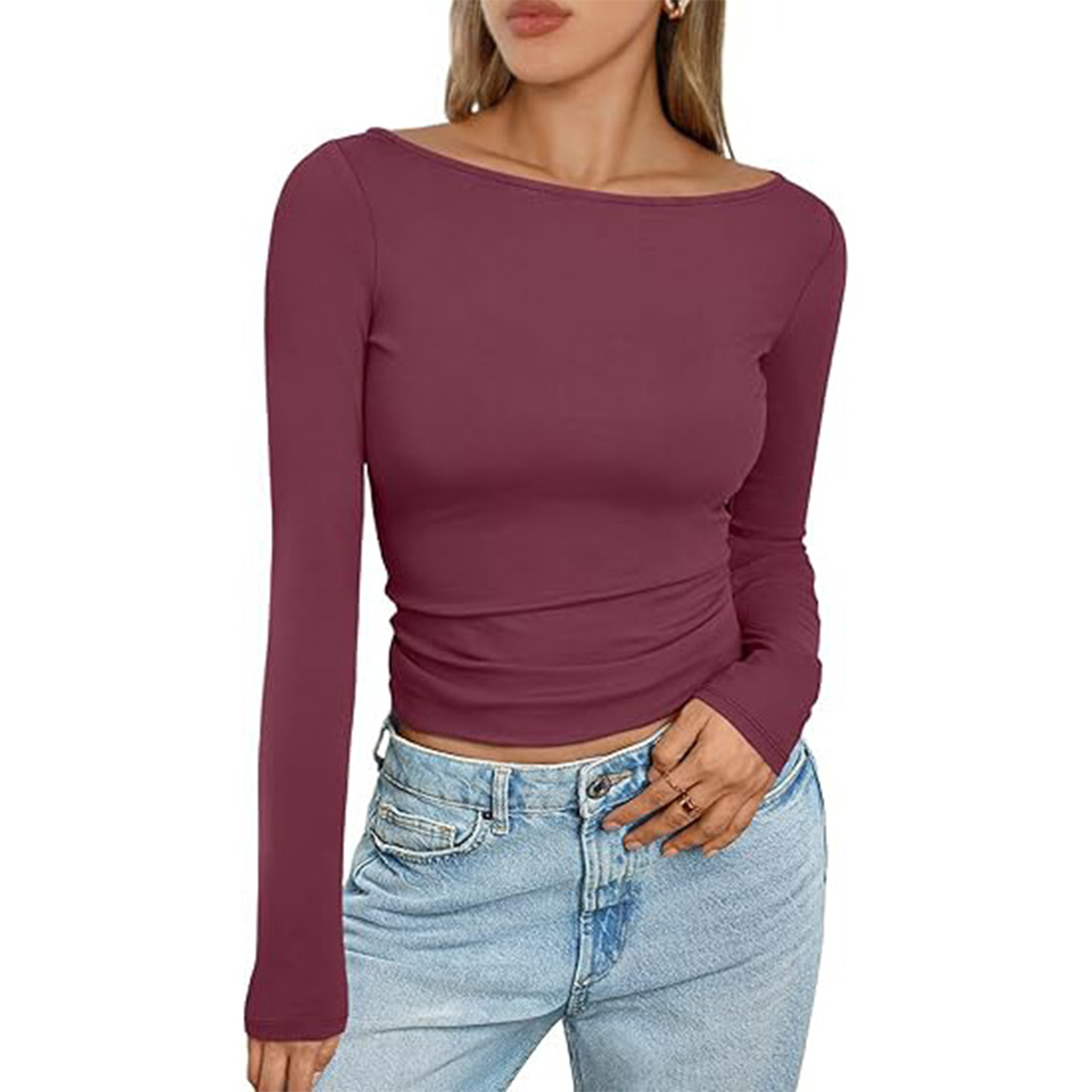 Women Boat Neck Long Sleeve Shirt 50