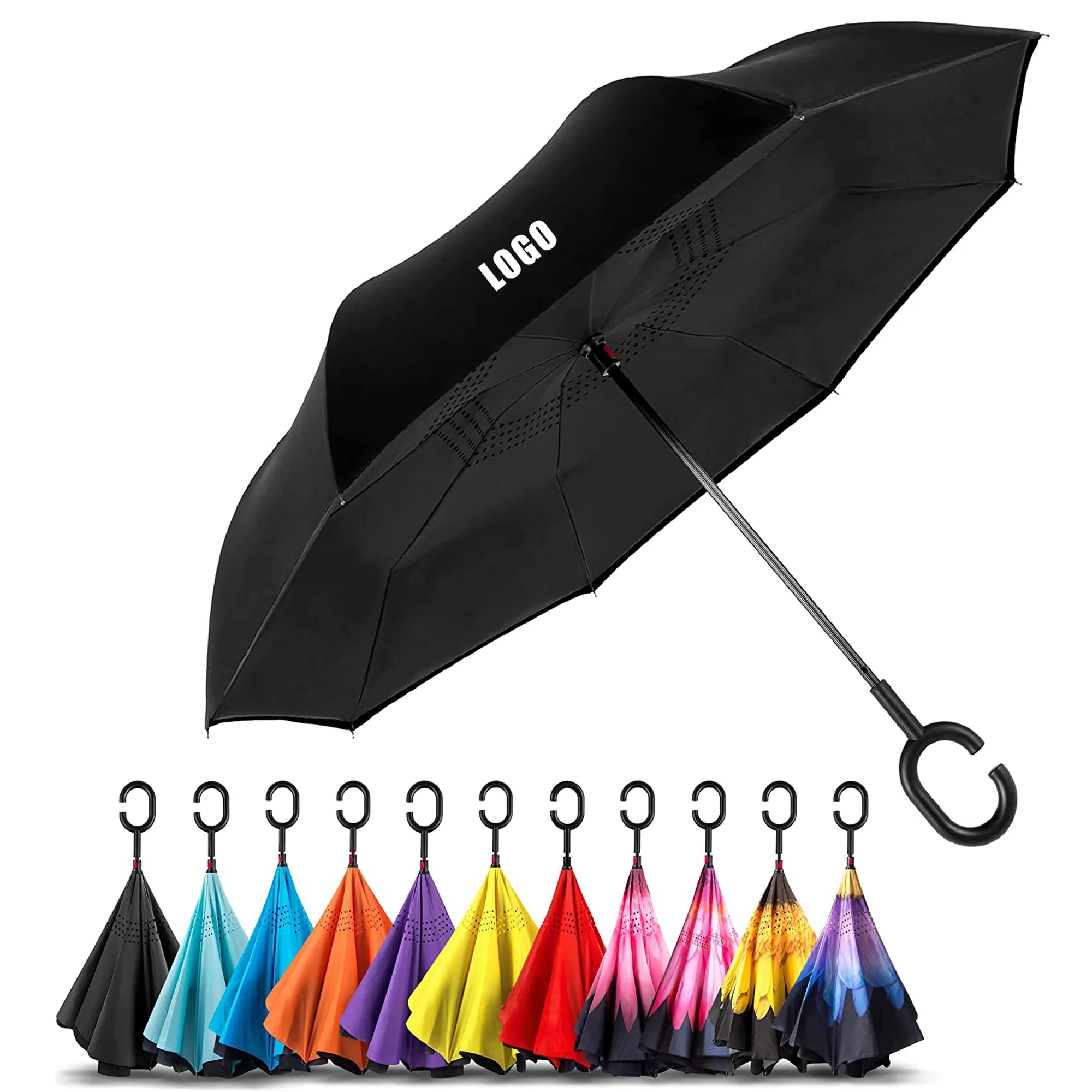 MOQ 50PCS C-Shaped Handle Inverted Umbrella 12