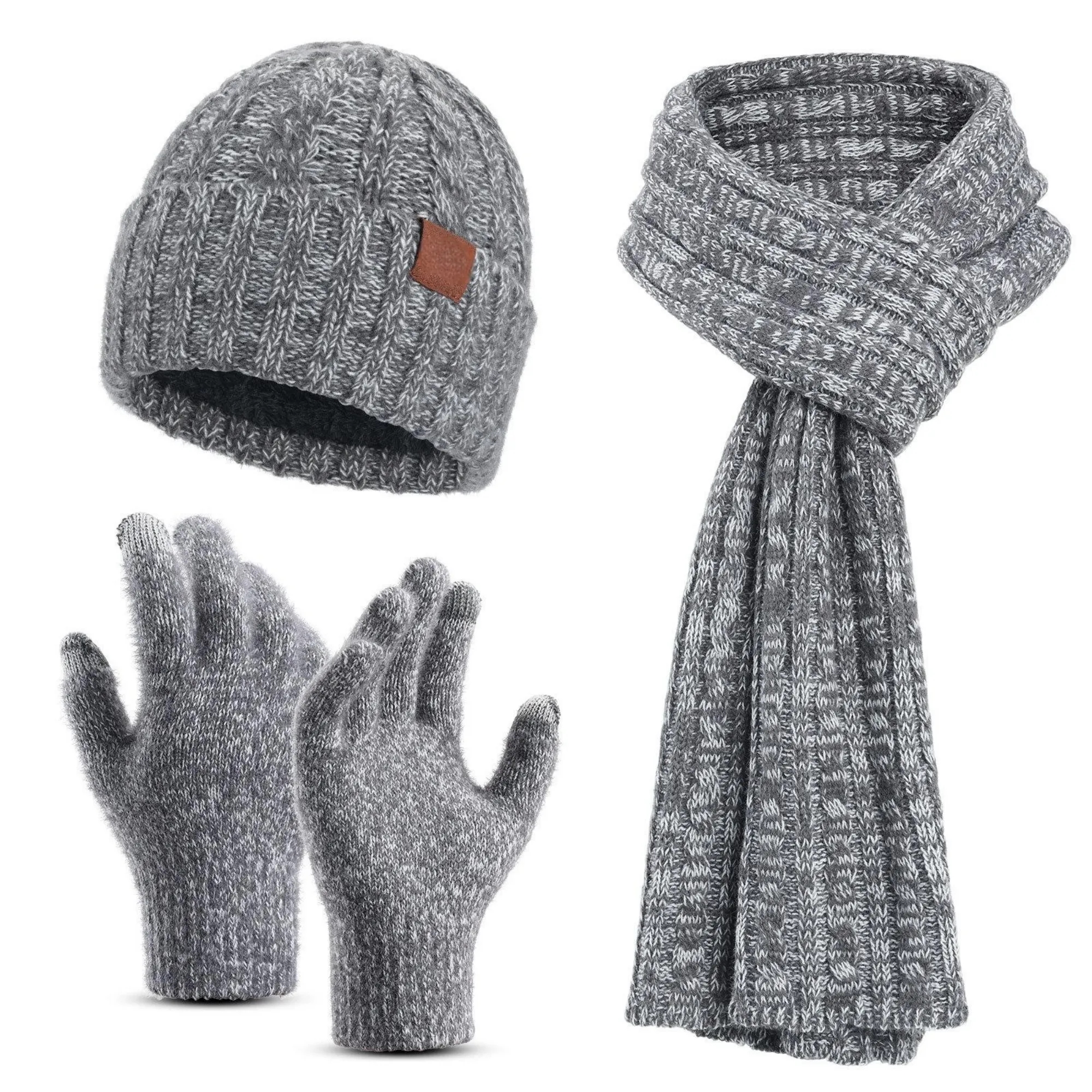 Winter Knit Warm Hat Long Scarf Touch Screen Gloves Set 17