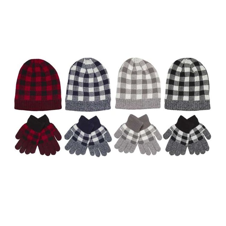 Kids Buffalo Plaid Hat and Glove Sets Assorted Colors 3