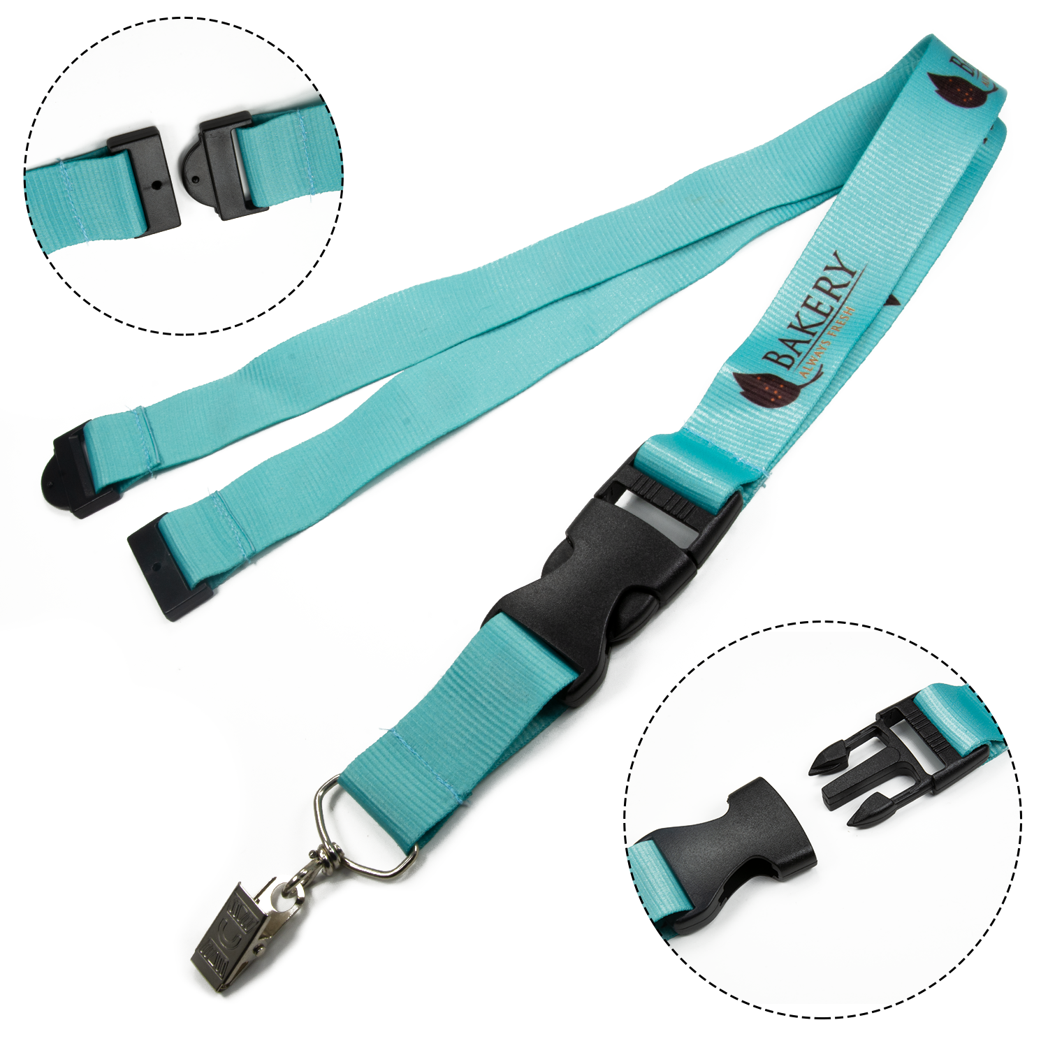 Polyester Full color Lanyards with Buckle Release & Safety Breakaway