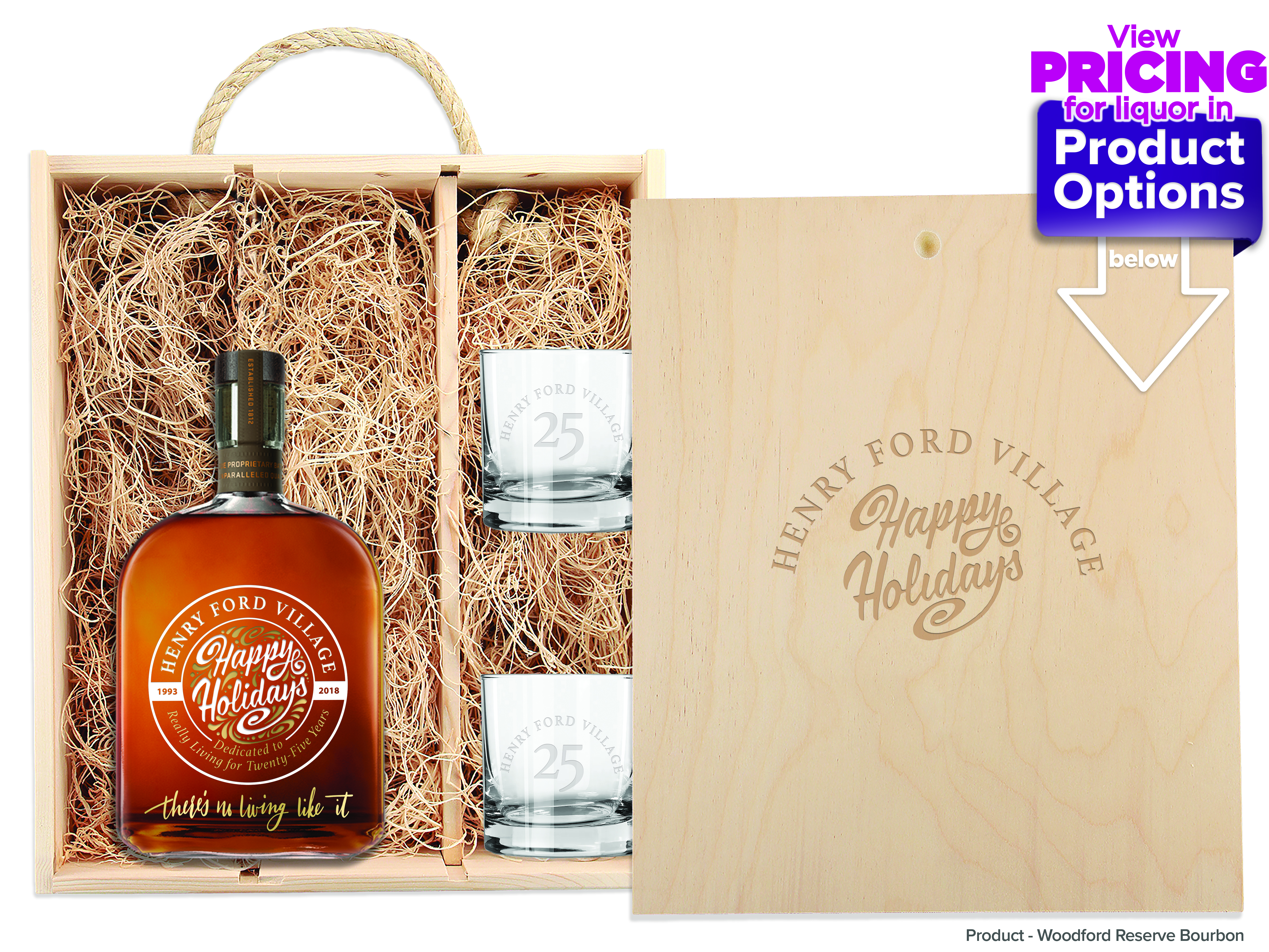 Laser-Engraved Triple Wood Box w/Custom Etched Liquor Bottle + Glasses 8
