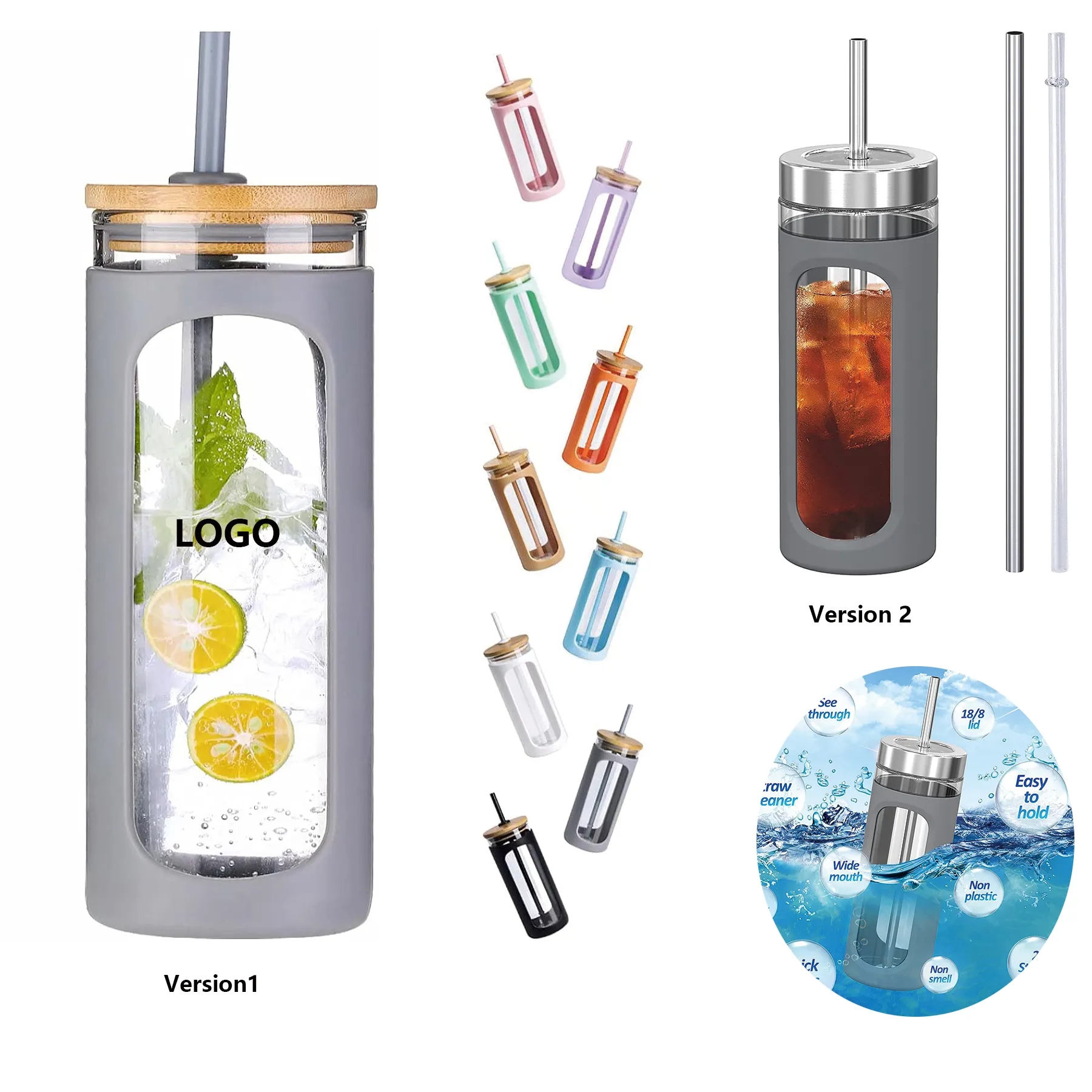 20oz Glass Water Bottle with Straw 13