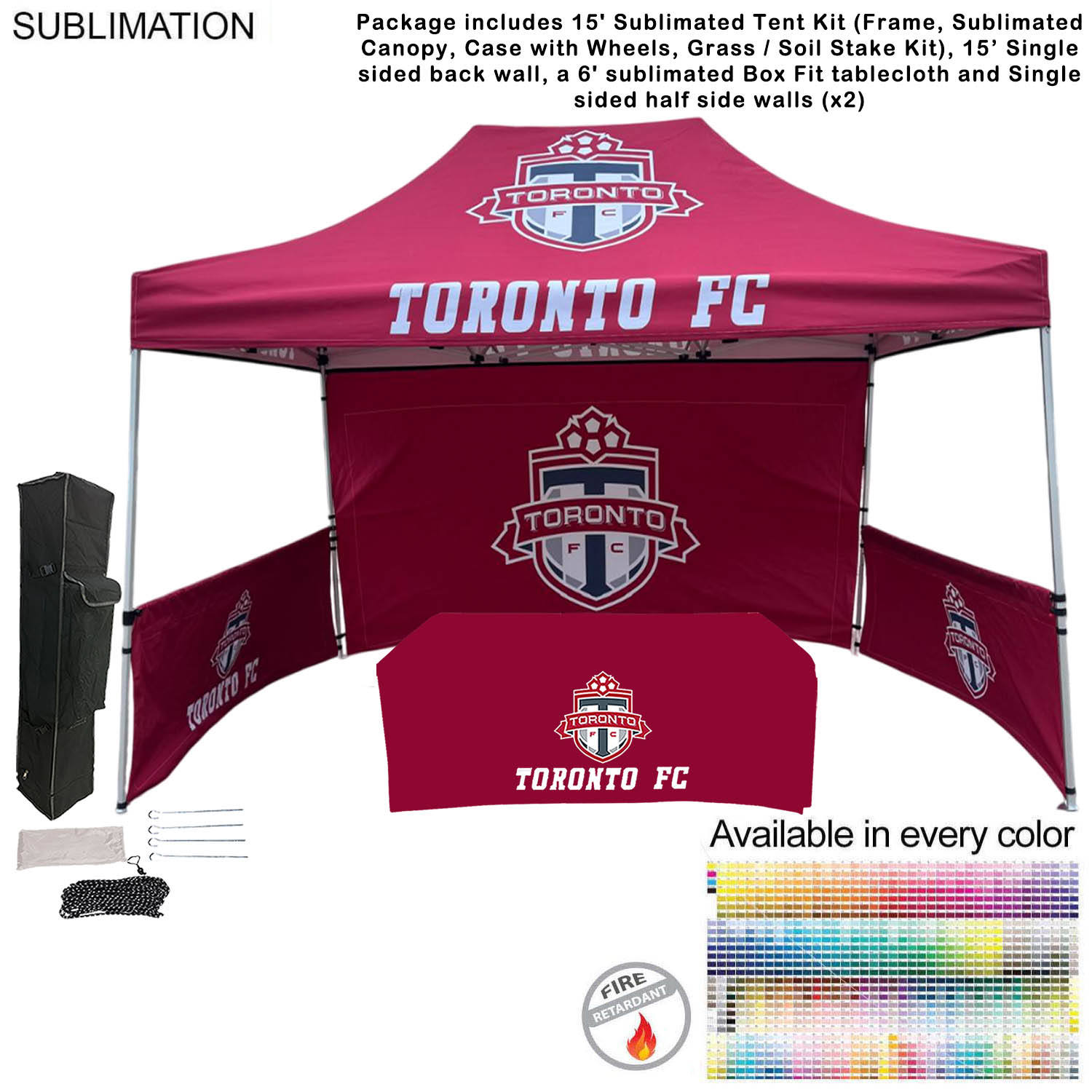 48Hr Quick Ship - Supreme Event Package, 10' Tent, 15' Backwall, 2 Half sidewalls, 6' Box Tablecloth 30