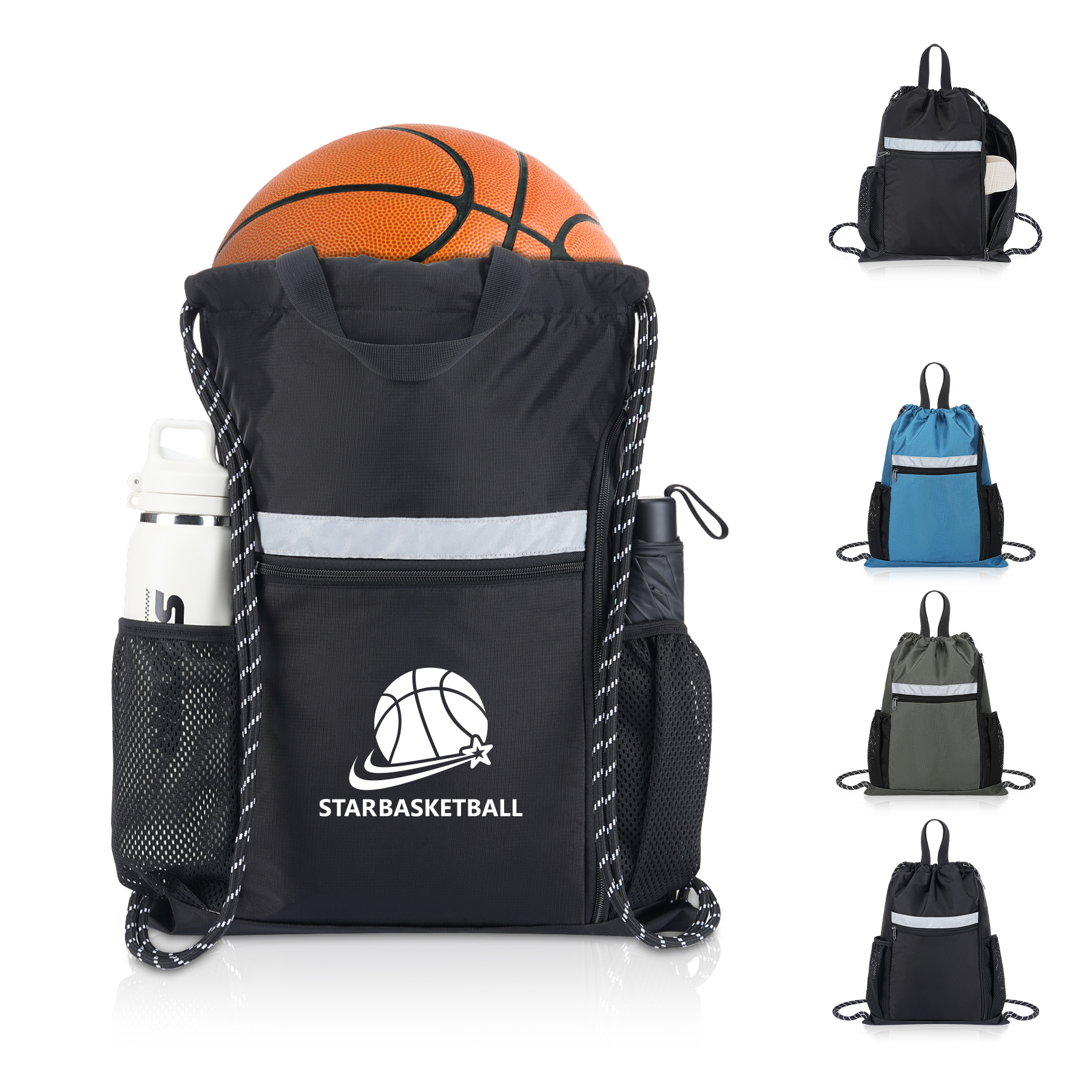 Water-Resistant Nylon Drawstring Gym Backpack With Shoe Compartment 2