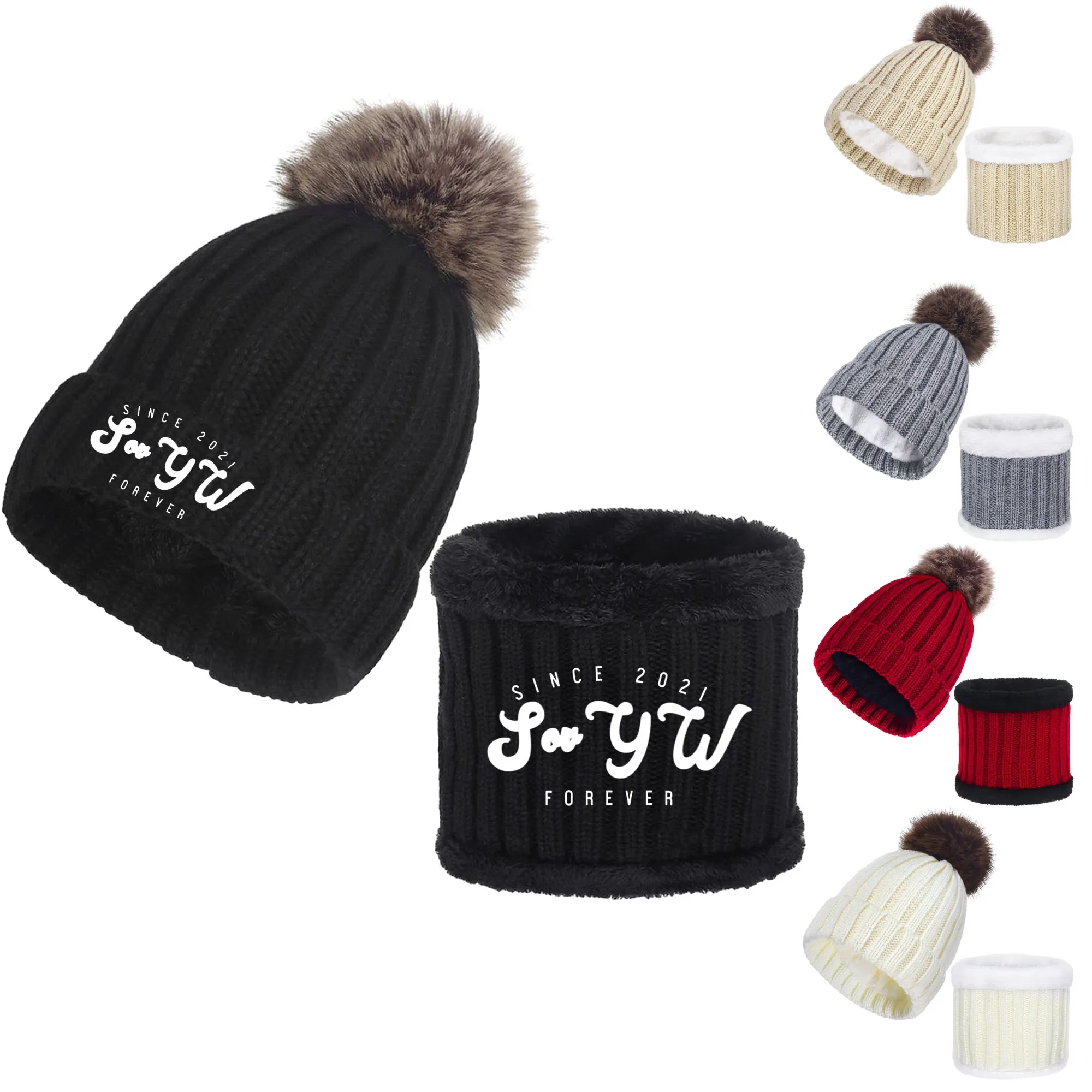 Thickened Hairball Hats and Scarves MOQ 100 13