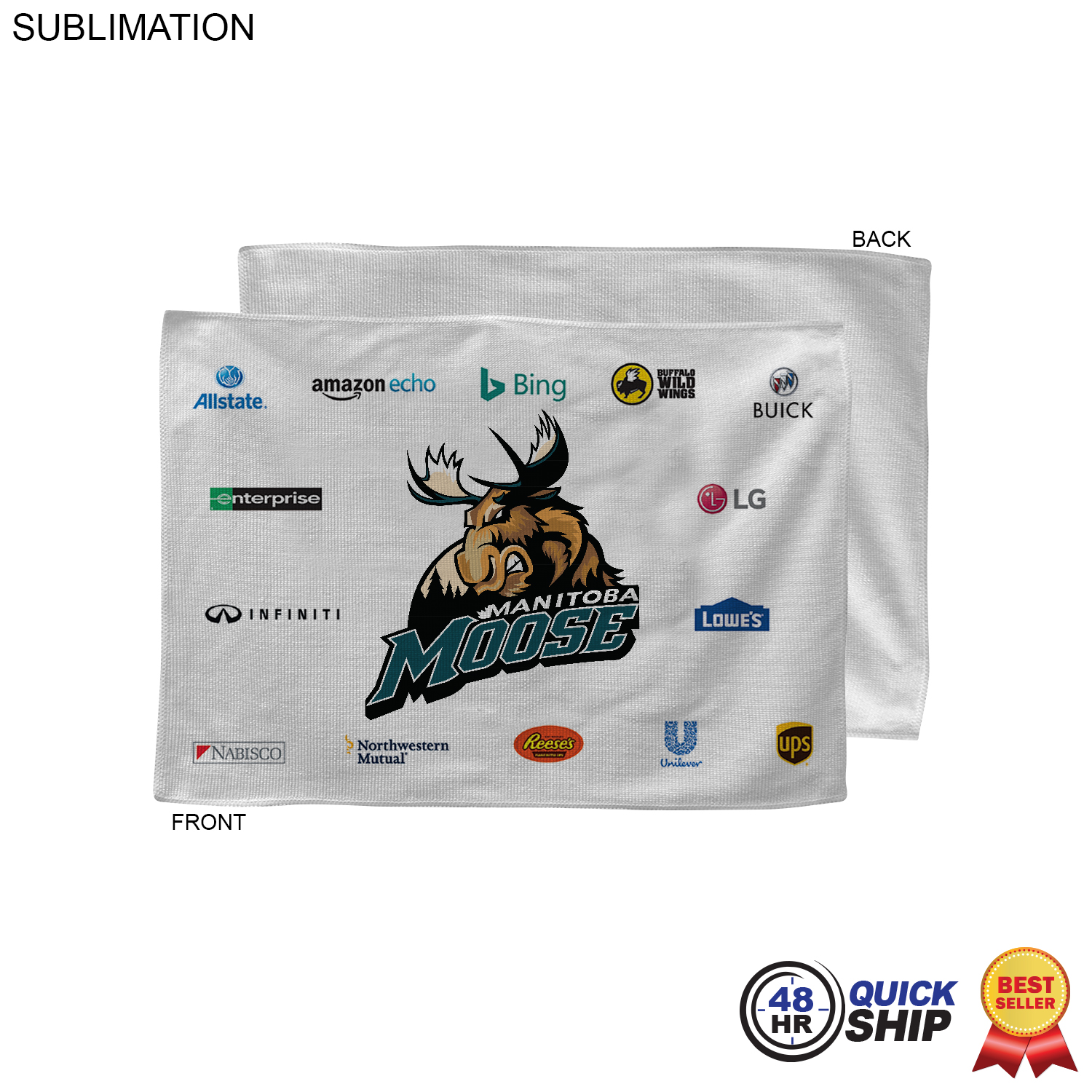48 Hr Quick Ship - White Microfiber Dri-Lite Terry Sponsorship Rally Towel, 12x18, Sublimated 15