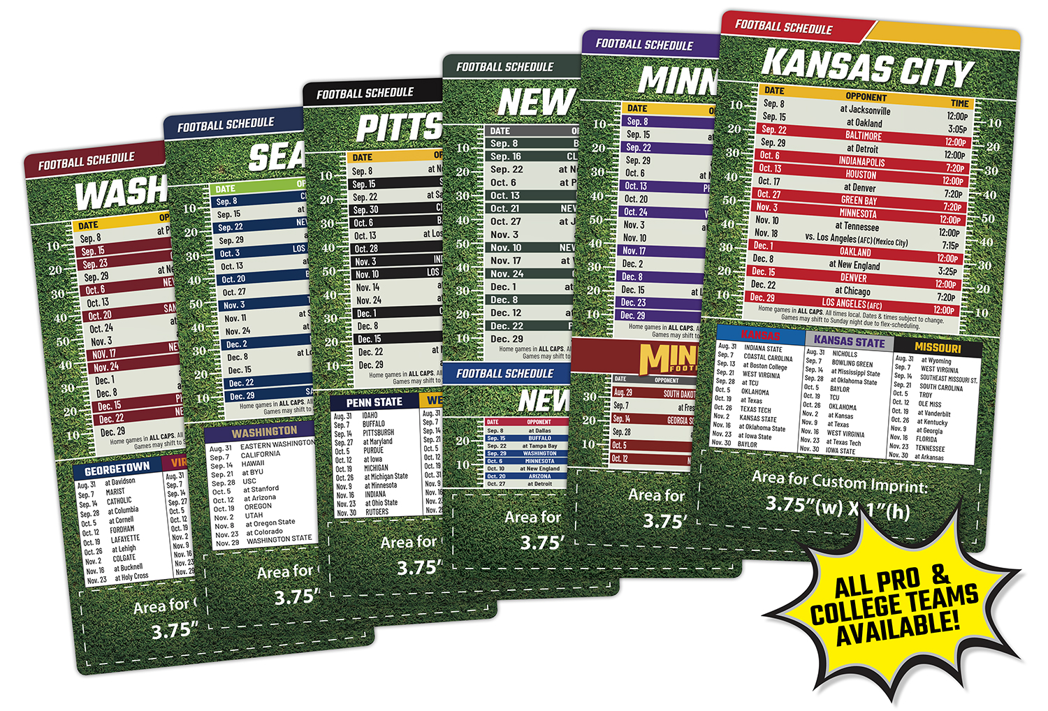 Magnet Sport Schedules - 4x7 Football Round Corners - 20 mil.