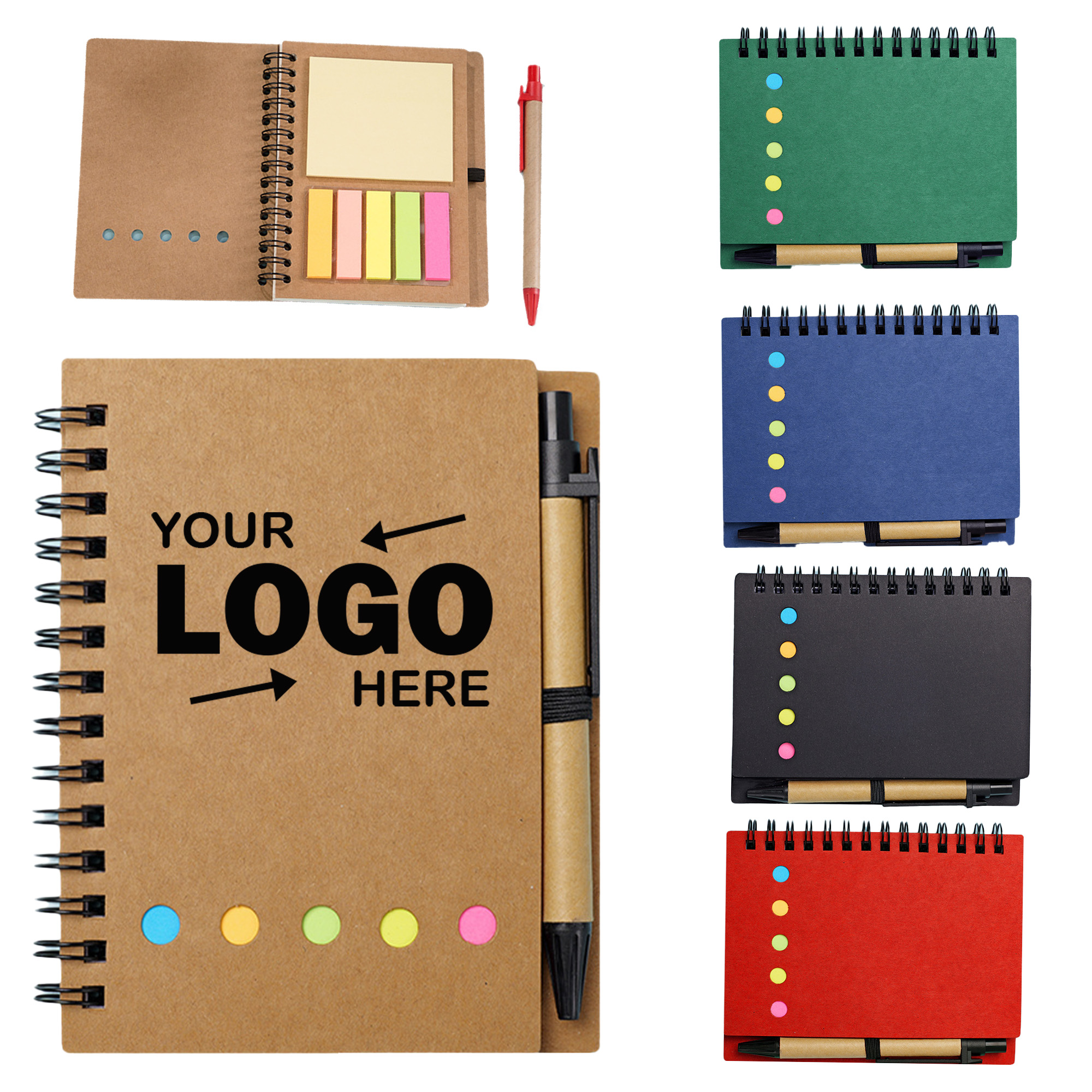 Customizable Multi-Functional Kraft Paper Cover Notebook with Pen & Sticky Notes 5
