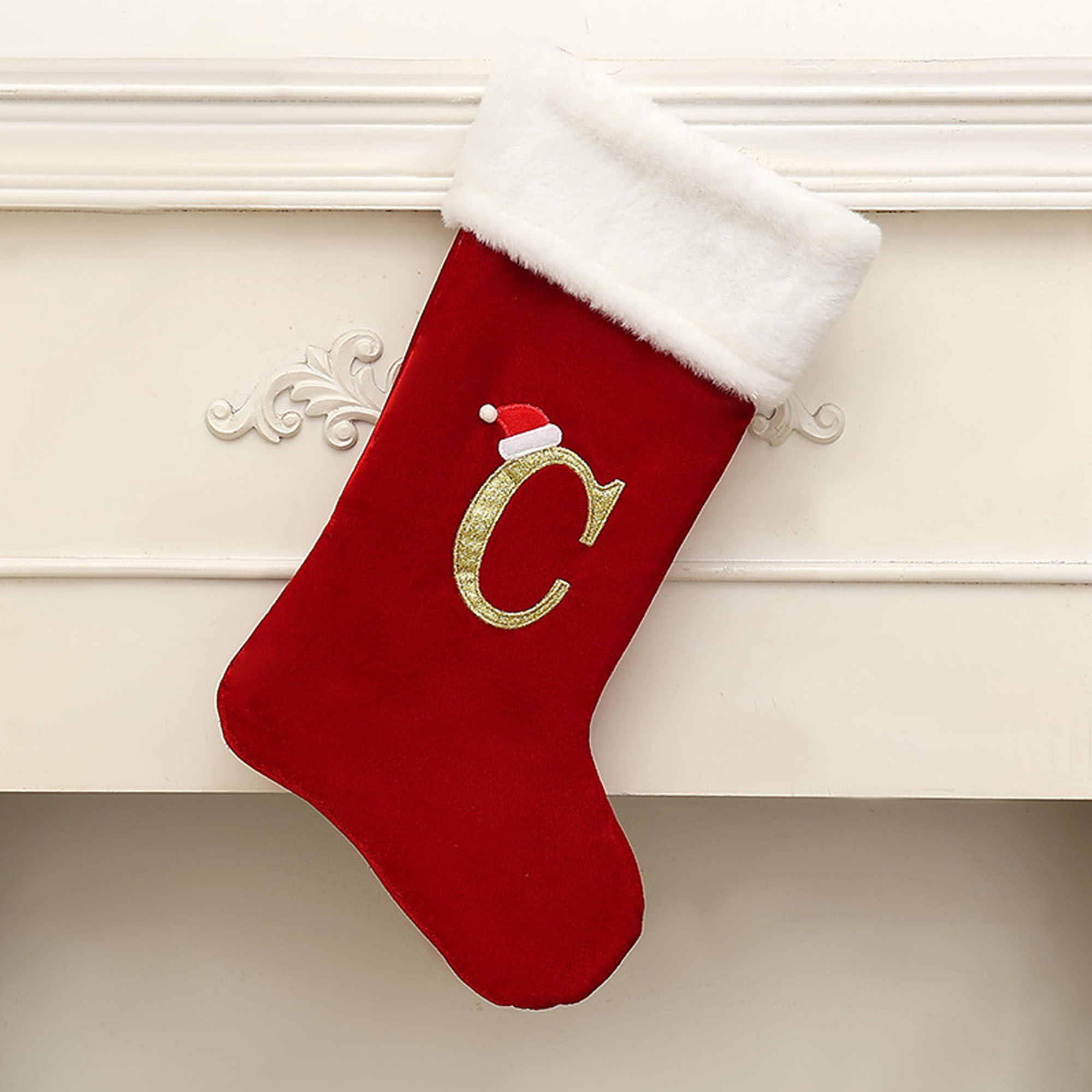 Monogram Christmas Stockings with Letters Soft Christmas Stockings Red 10