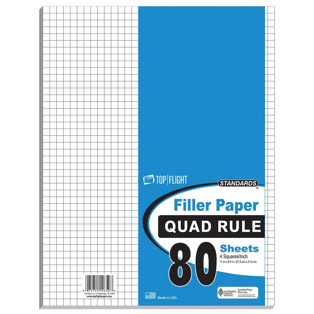 Filler Paper - Quad-Ruled 80 Sheets Size: 11" x 8.5" 3