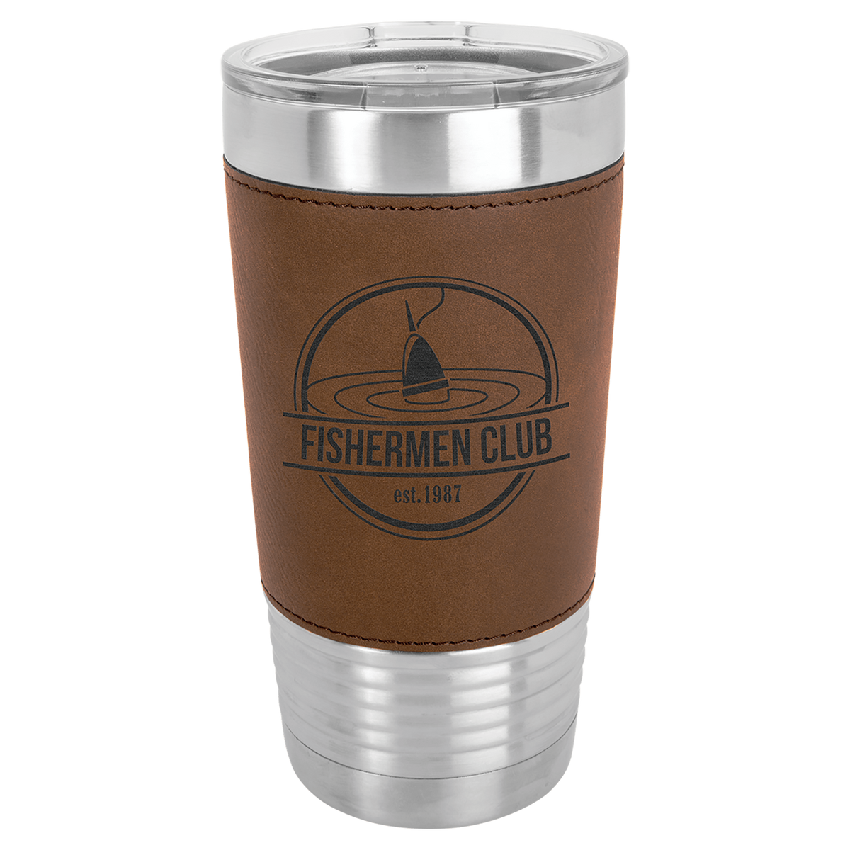 Polar Camel 20 oz. Dark Brown Leatherette Tumbler with Clear Lid 3