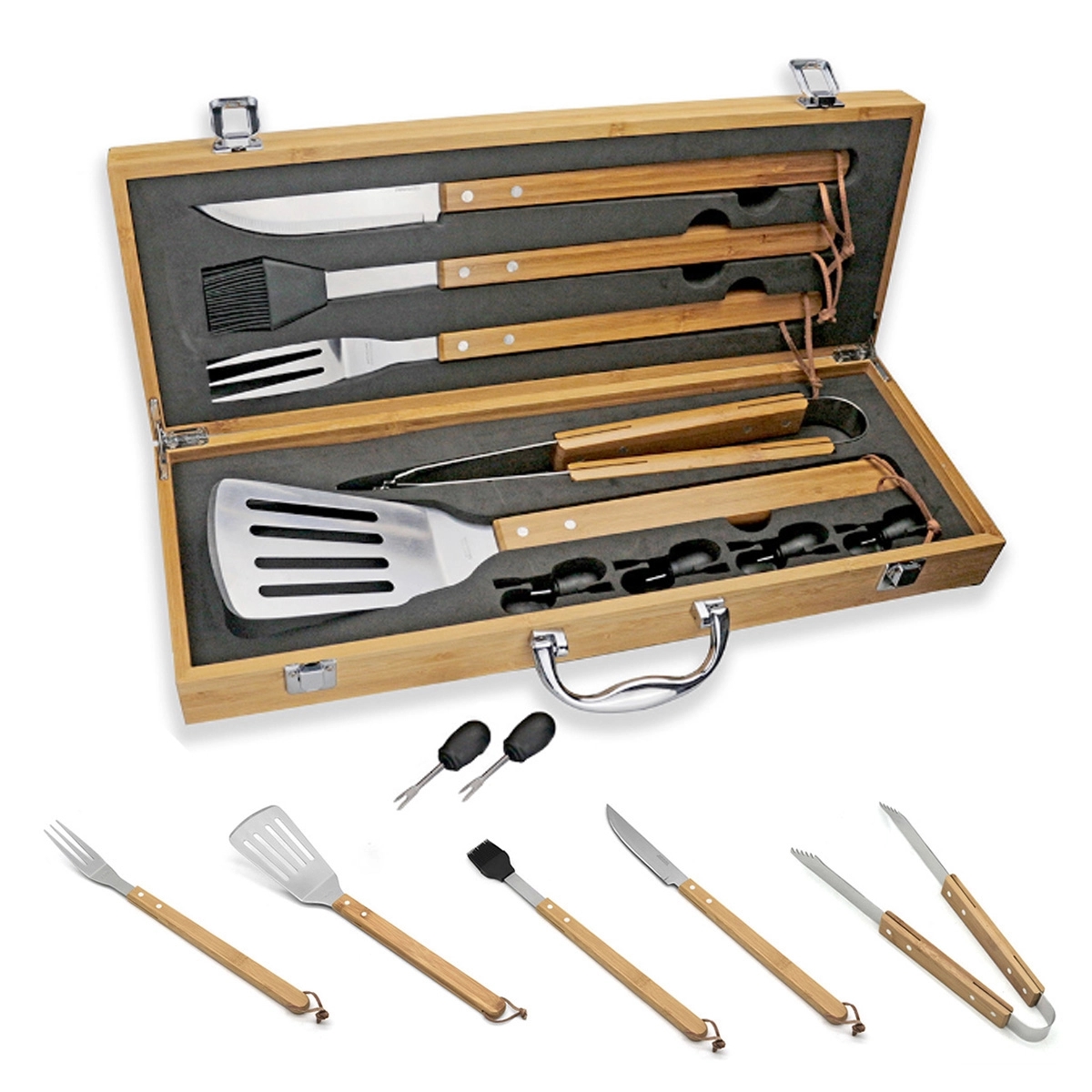 5-Piece Custom Bamboo Grilling Barbecue Tool Set - JN8537 | MED-TEK