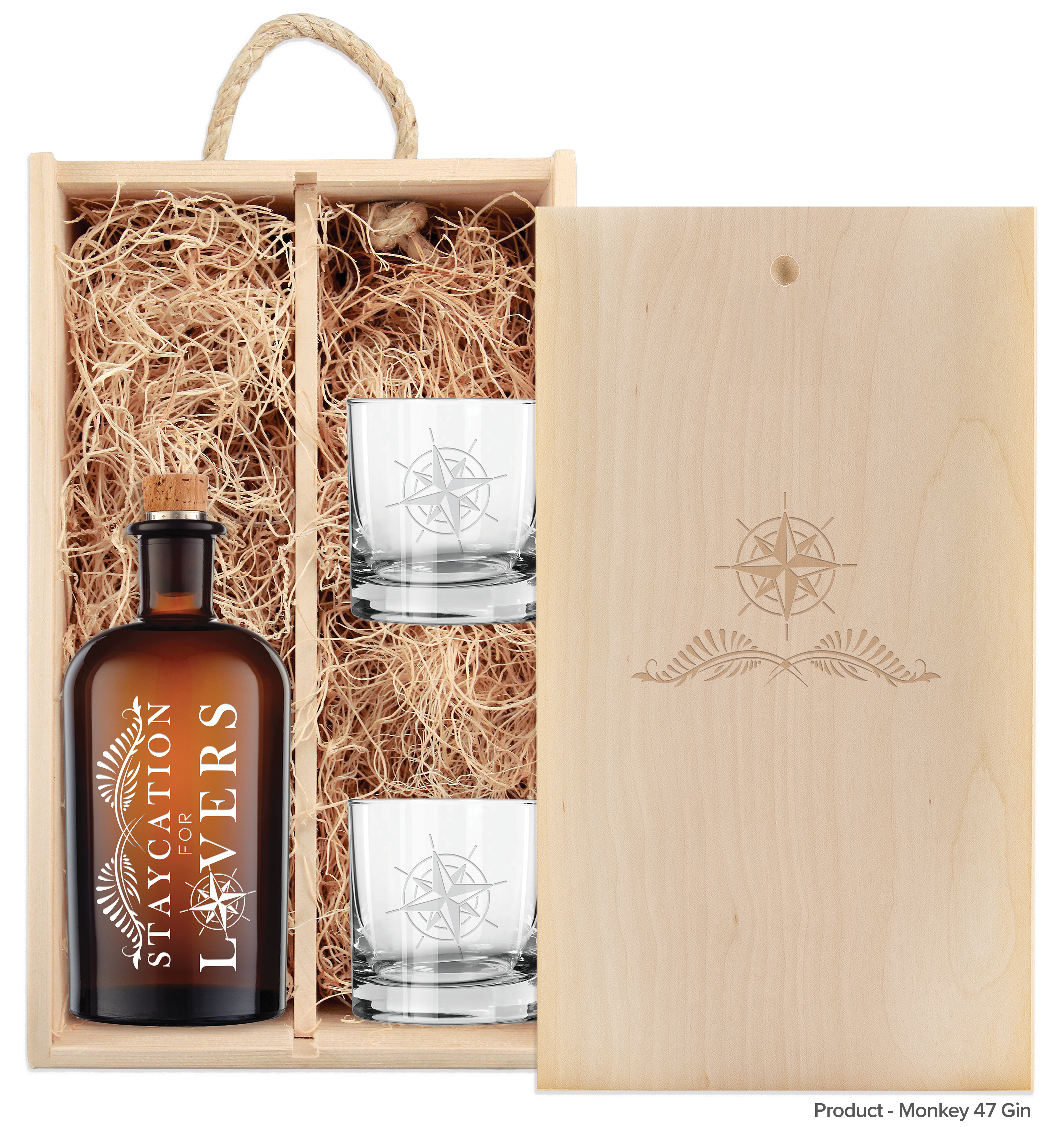 Laser-Engraved Double Wood Box w/Custom Etched Liquor Bottle + Glasses 9