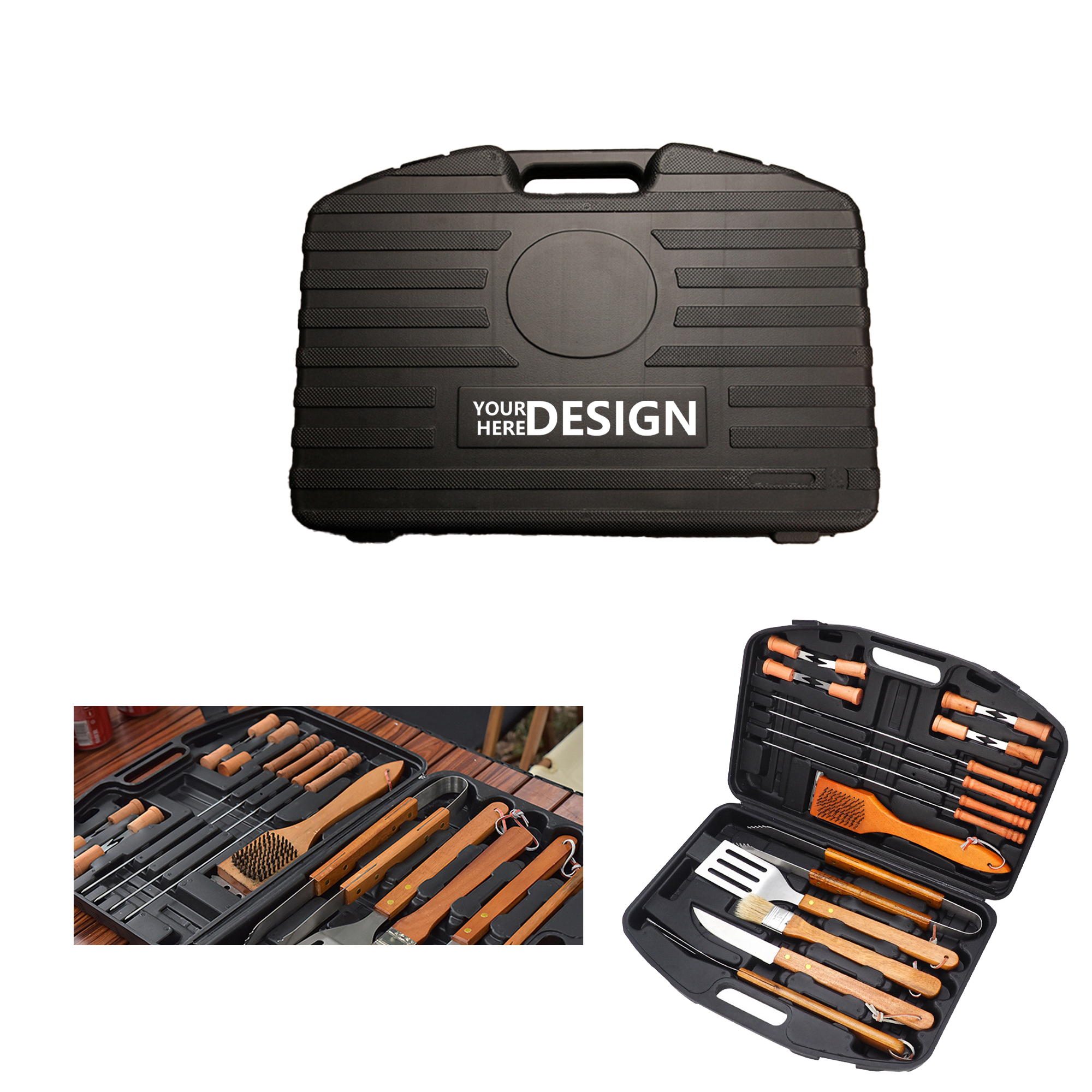 Wooden Handled Stainless Steel Grilling Kit 2