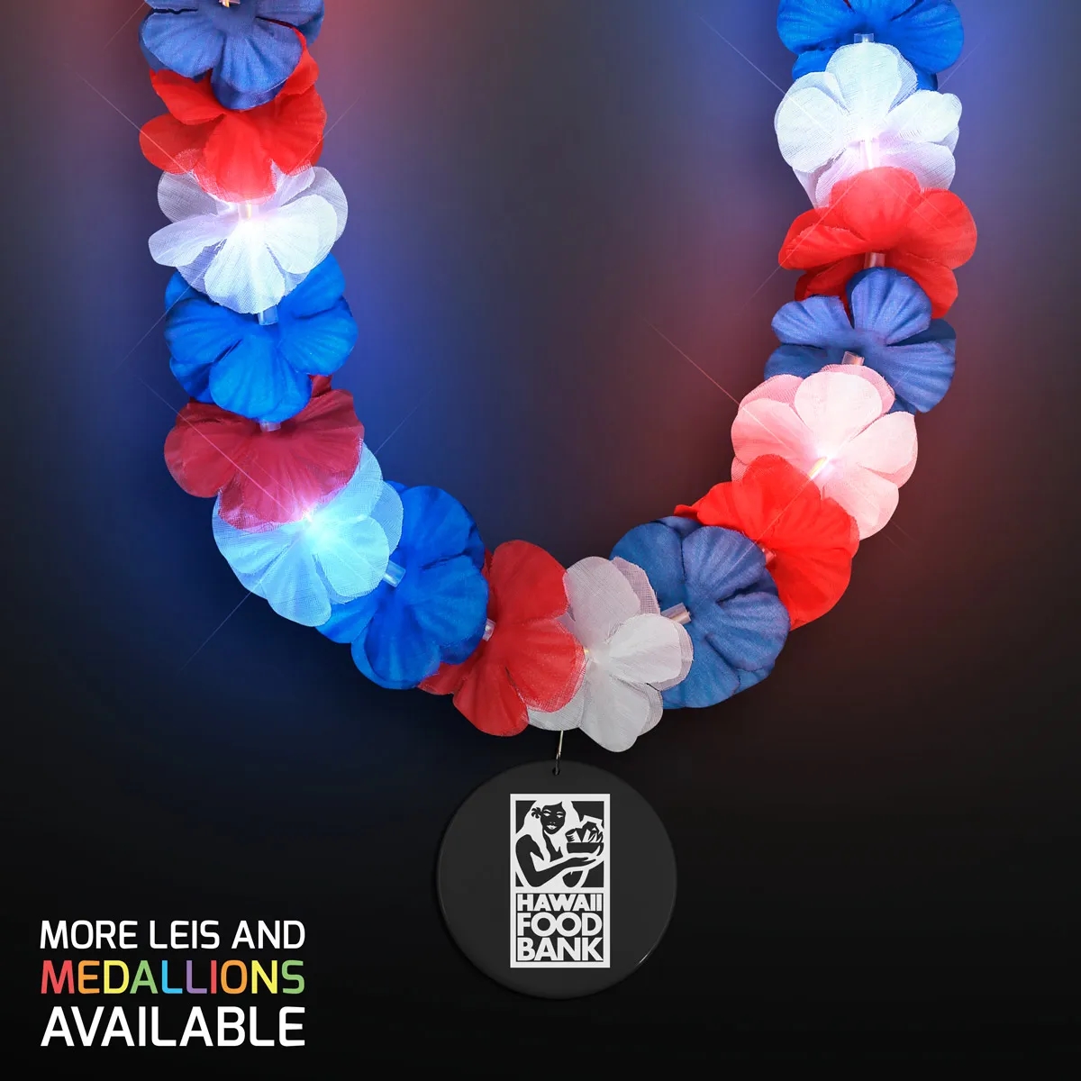 Red, White & Blue LED Hawaiian Lei with Medallion 26