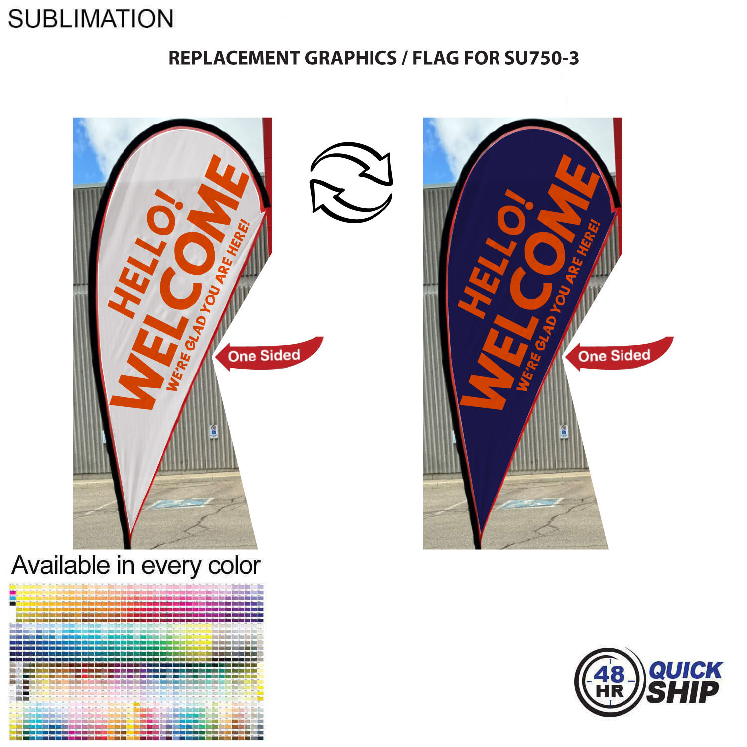 48 Hr Quick Ship - Replacement Flag for 9' Small Tear Drop Flag Kit, Full Color Graphics One Side 4