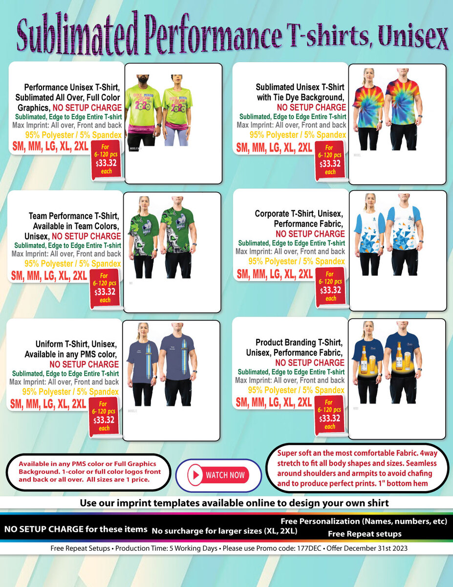 Performance Unisex TShirt, Sublimated All Over, Full Color Graphics