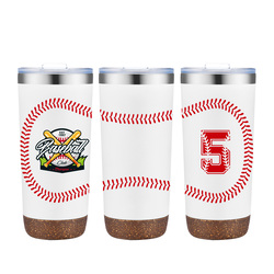 22 oz. Baseball Design Double Wall Steel Cork Bottom Tumbler
