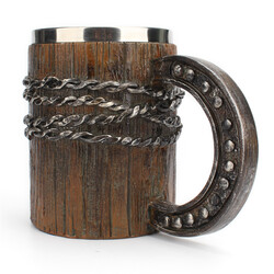 Simulation Horseshoe Handle Chain Wooden Barrel Style Beer Mug
