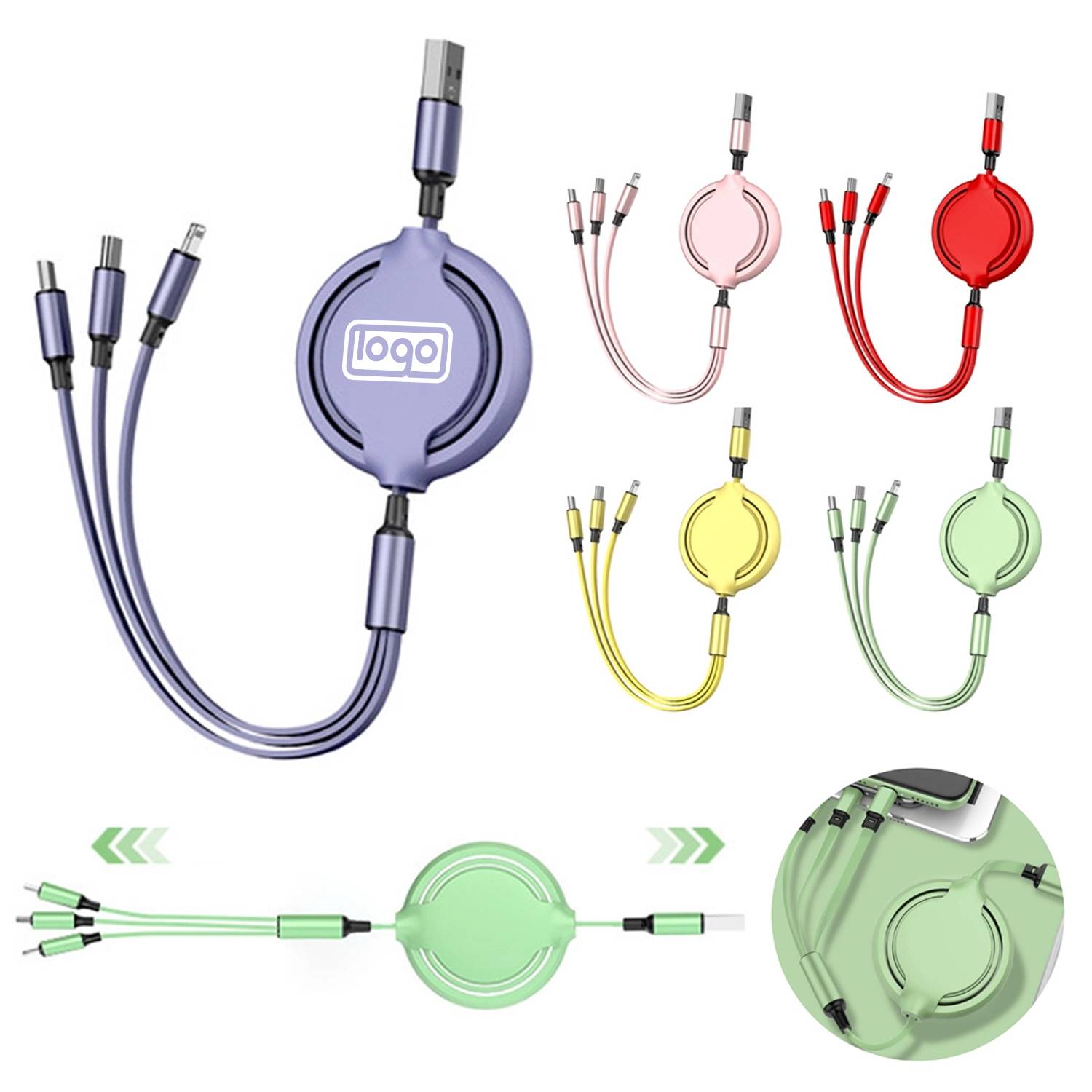3 in 1 Retractable Charging Cable Fast Charger
