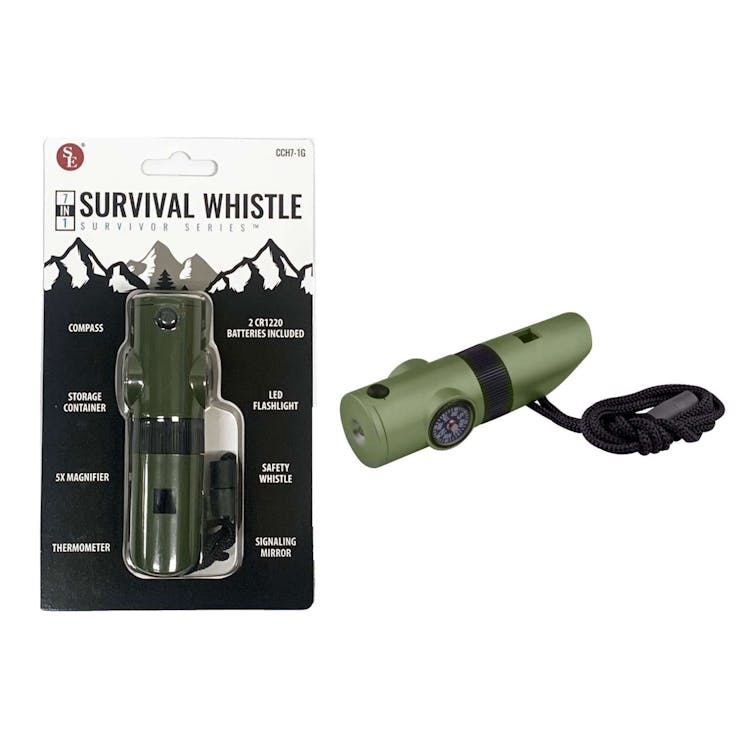 7-in-1 Survival Whistles 4" - Green 3