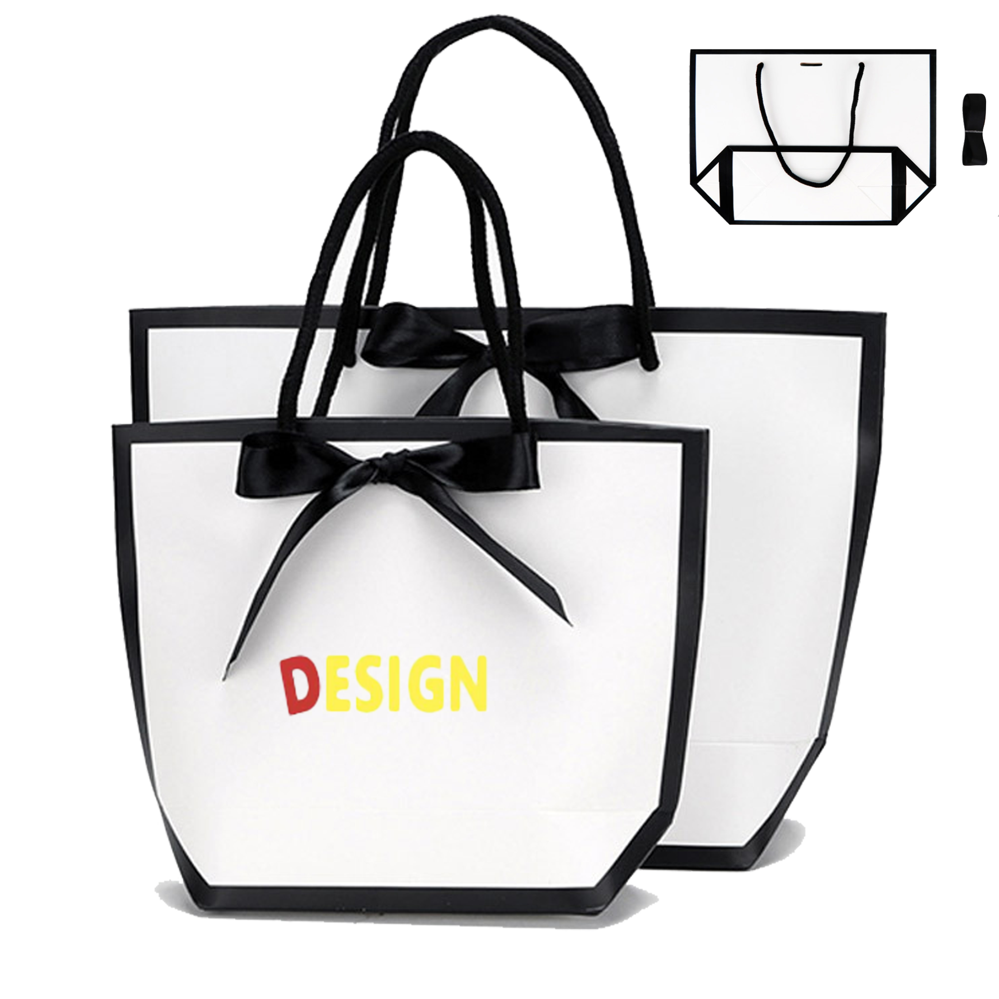 Custom White Card Paper Shopping Bag with Bow 4