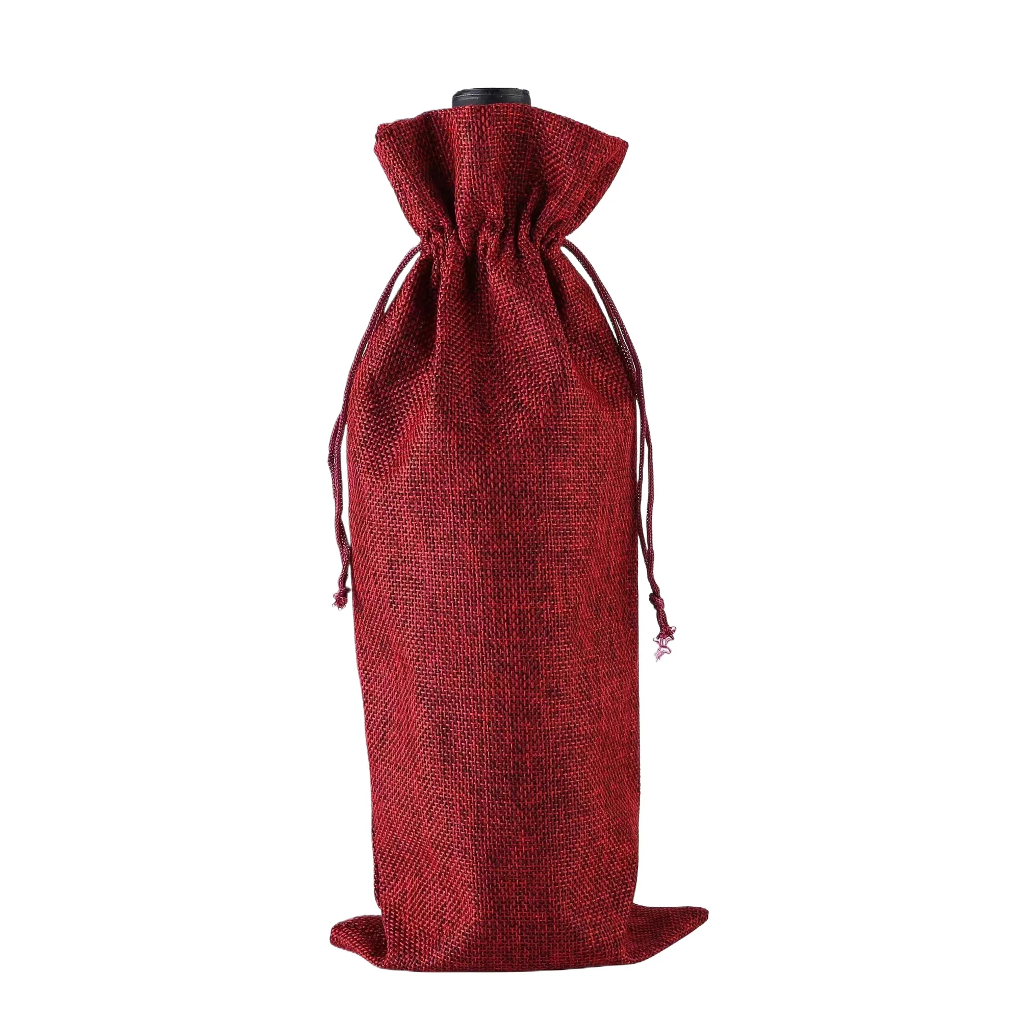 MOQ20 Burlap Wine Bag Set Drawstring Closure 21