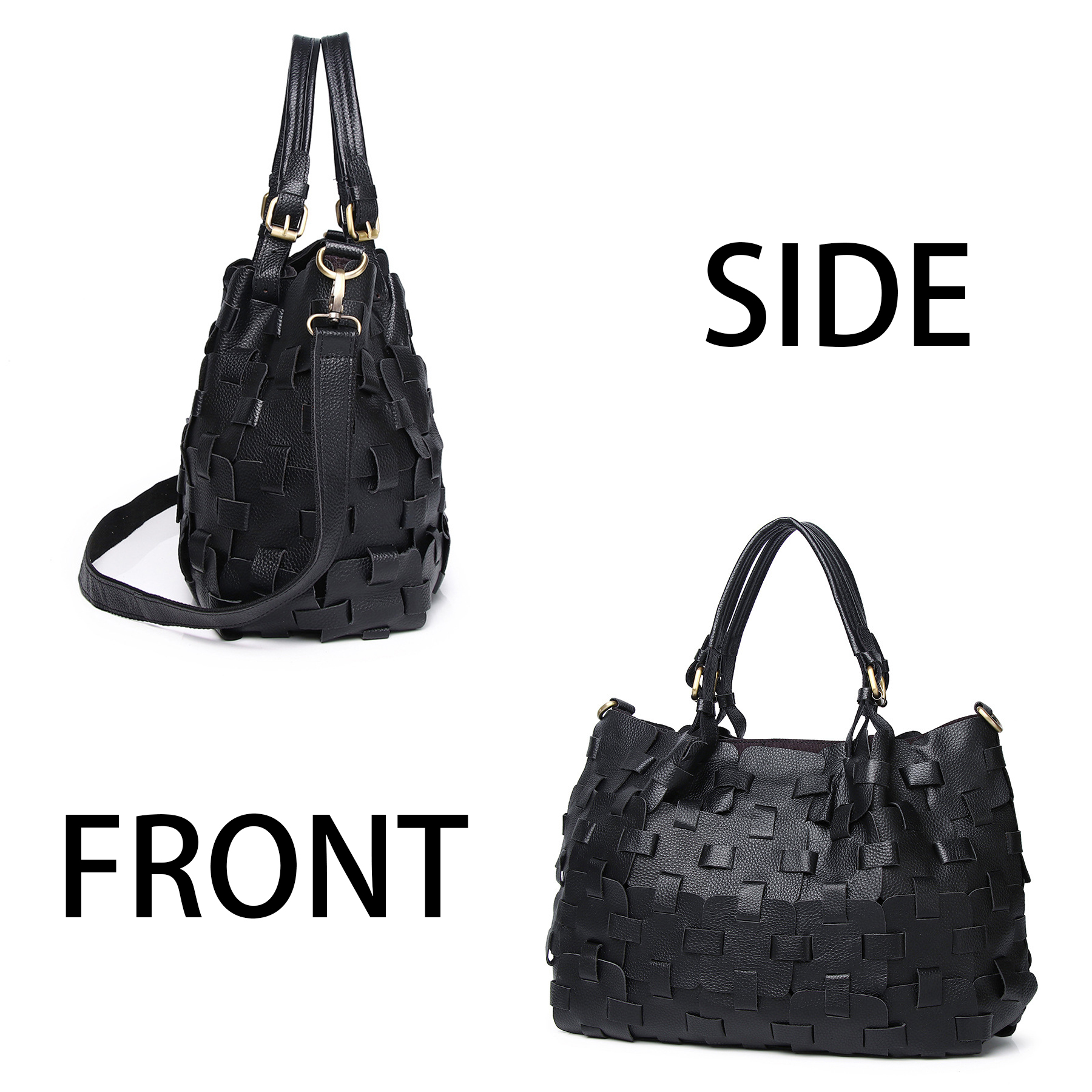 Genuine Leather Colourful square-paneled tote bag, custom tote bag with logo imprint 10