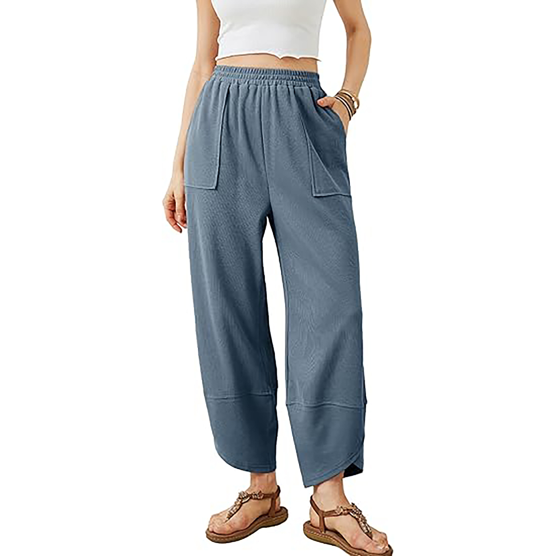 Elastic Waisted Palazzo Pants with Pockets 17
