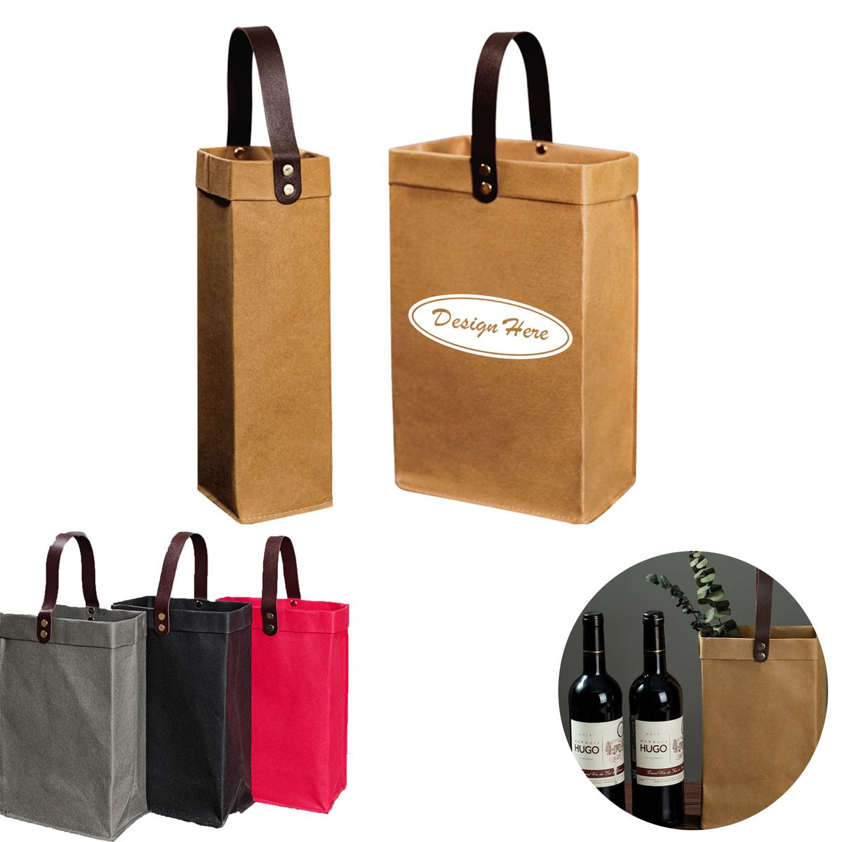 Cowhide wine tote bag 2 pack - PJBJF0199 | 24 Hr Rush Pens