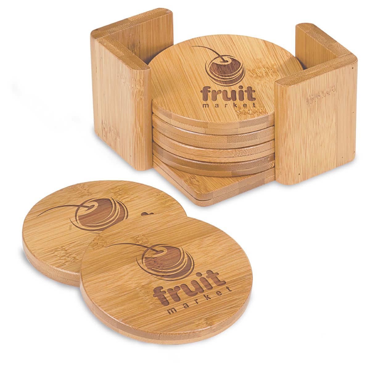 3" Round Bamboo 6-Coaster Set - Thumbnail 2