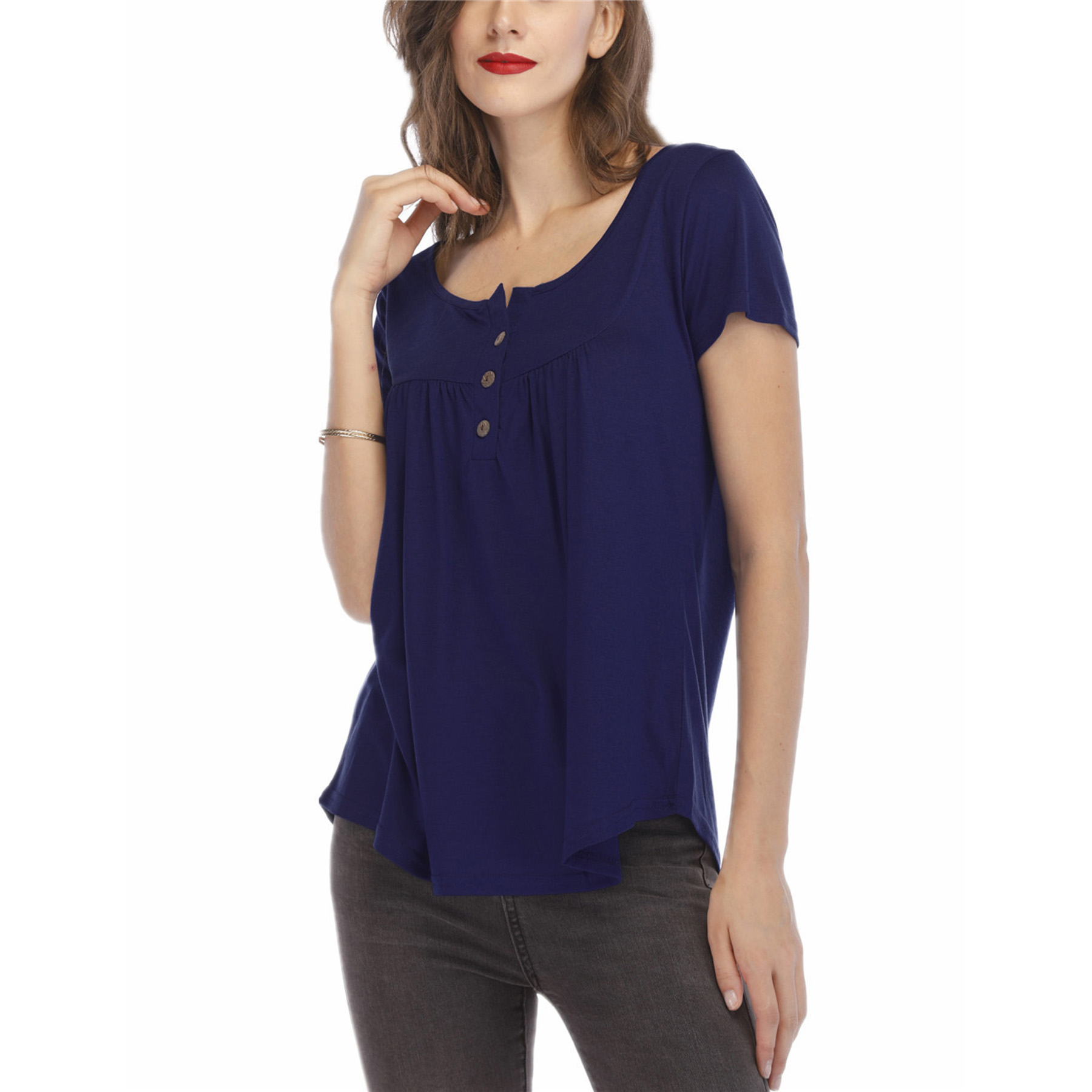 Women's Long Sleeve Henley Shirt Casual Button Up Tunic Tops 23
