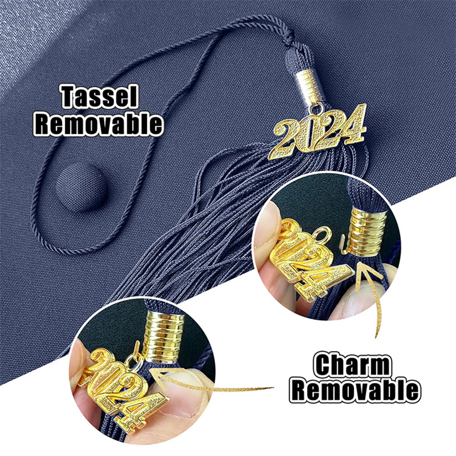 Classic Polyester Graduation Cap with 2024 Charm 12