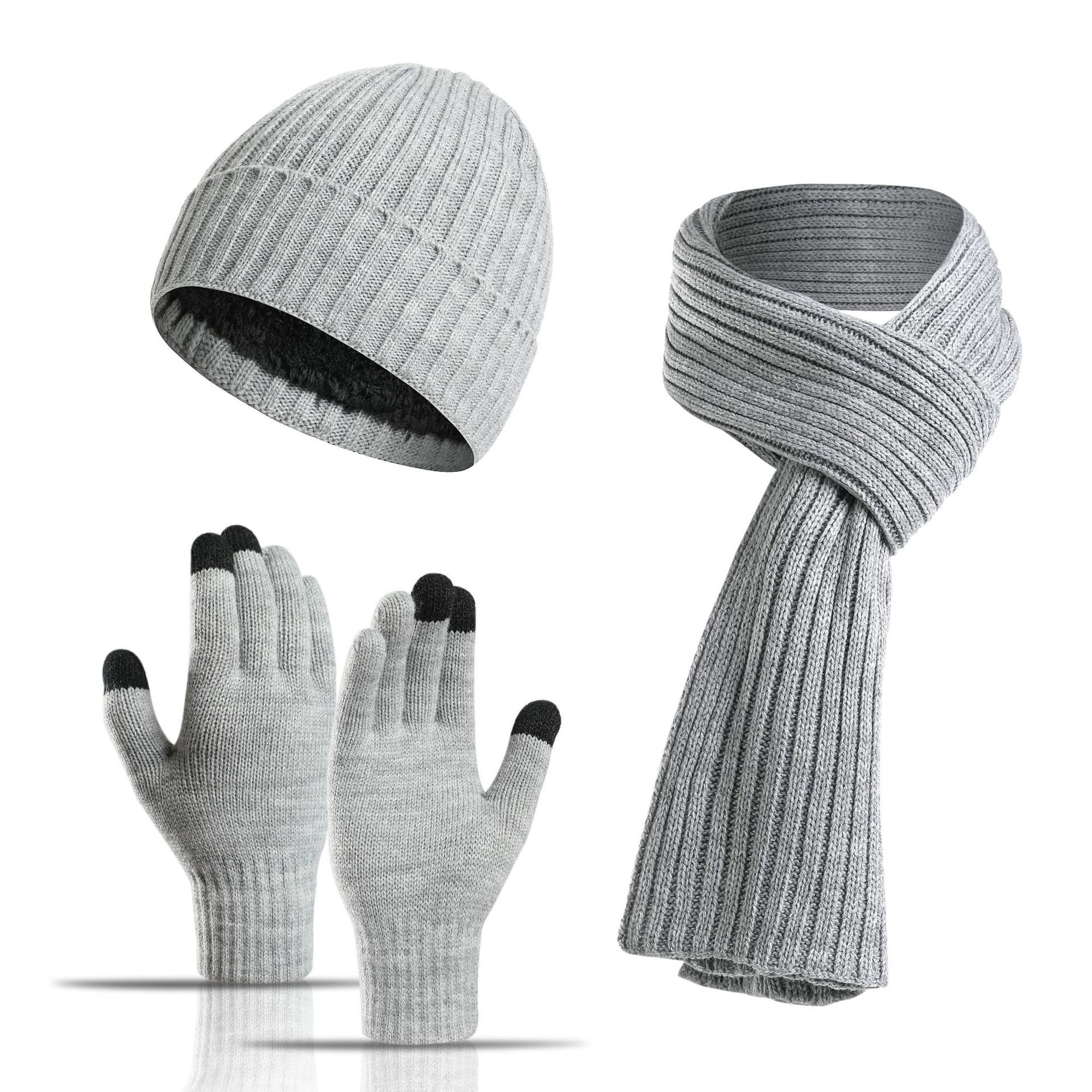 Winter 3 PCS Knitted Warm Knit Beanie Hat Scarf Gloves Gift Set 10