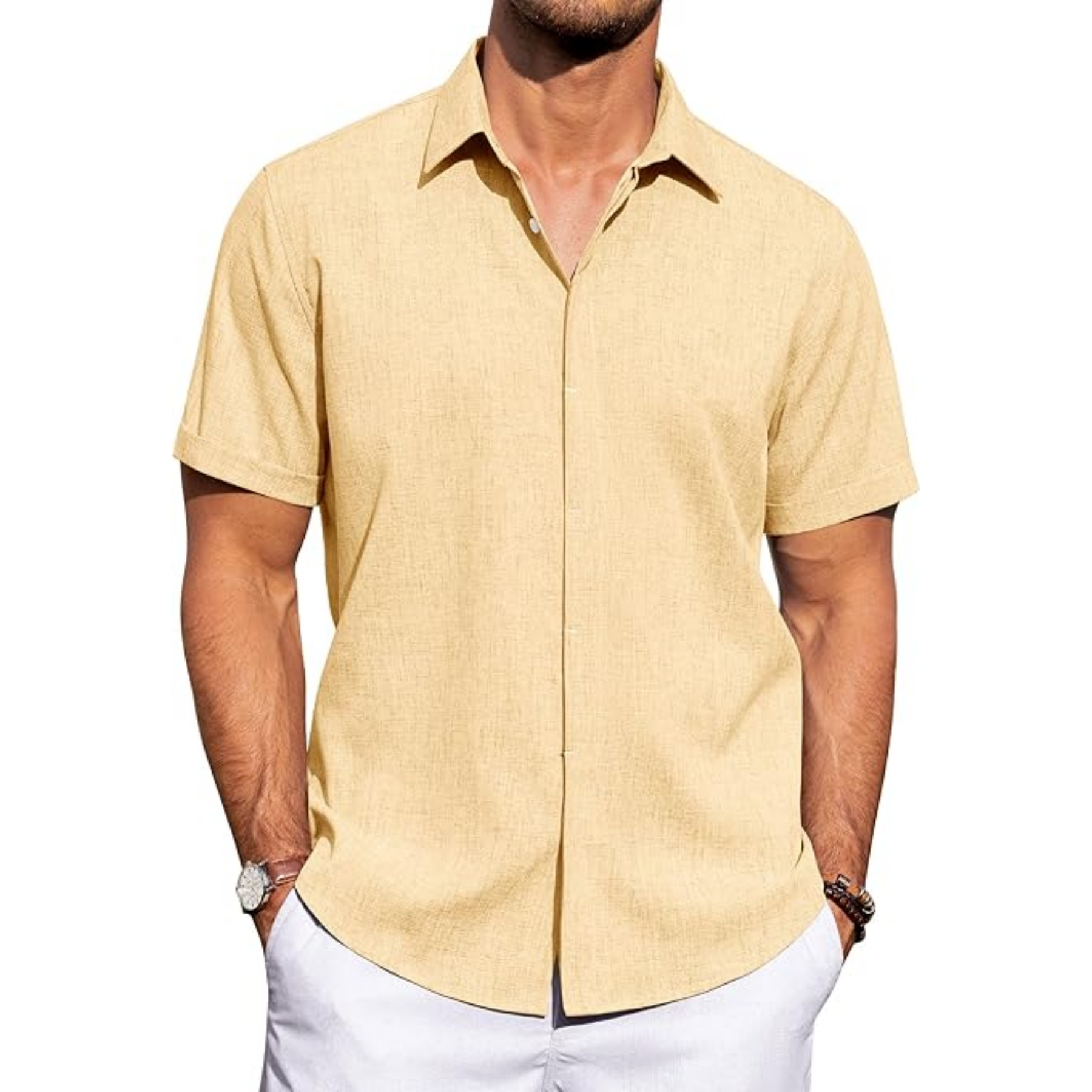 Men's Linen Casual Short Sleeve Shirt 53