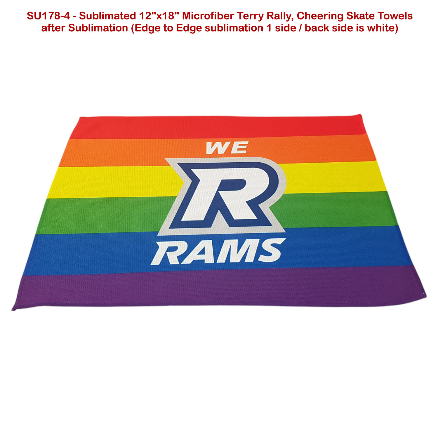 Colored Sublimated Rally, Skate Towels with Jersey stripes, 12x18 Sublimated Edge to Edge 1 side 15
