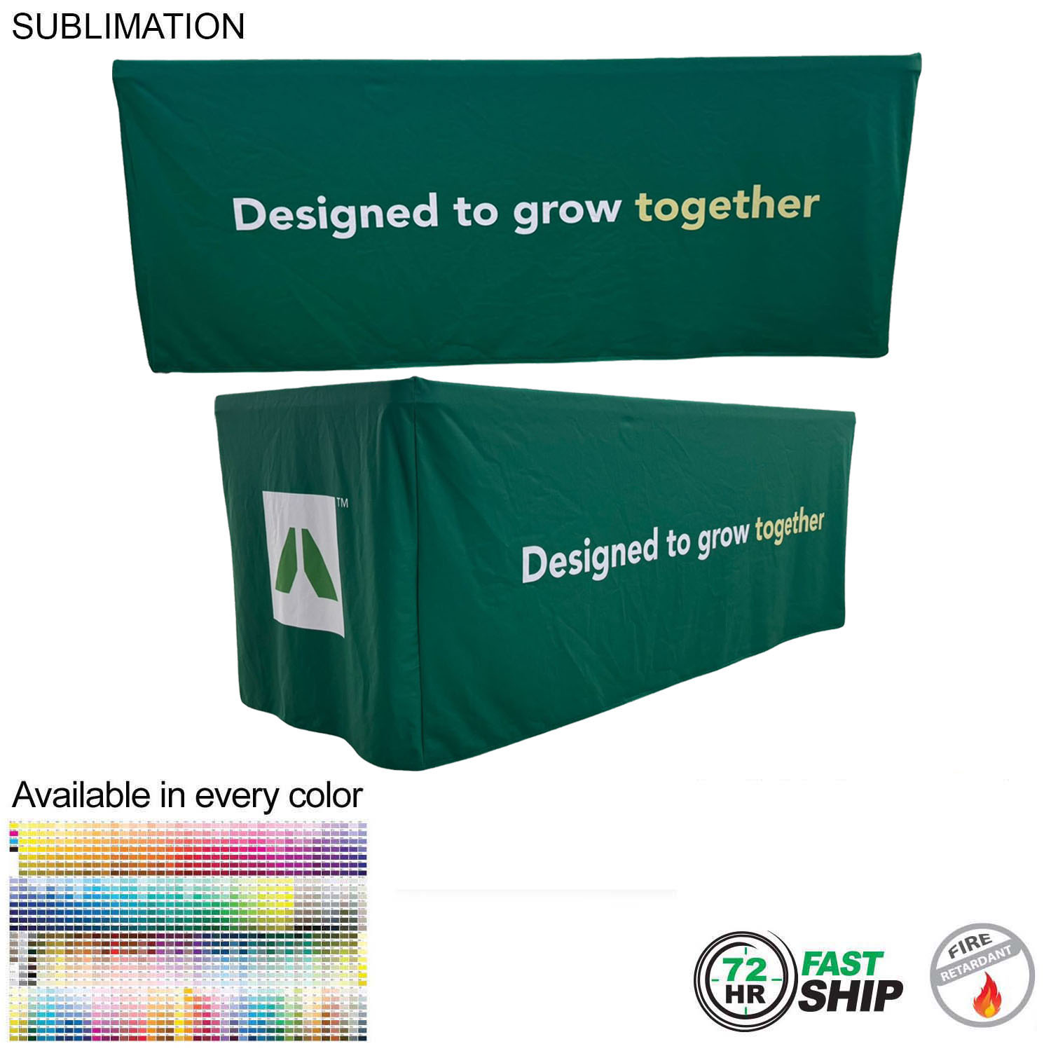 72 Hr Fast Ship - Sublimated PREMIUM Box Style Fitted Table Cloth for 6' Table, 4 sided, Closed Back 10