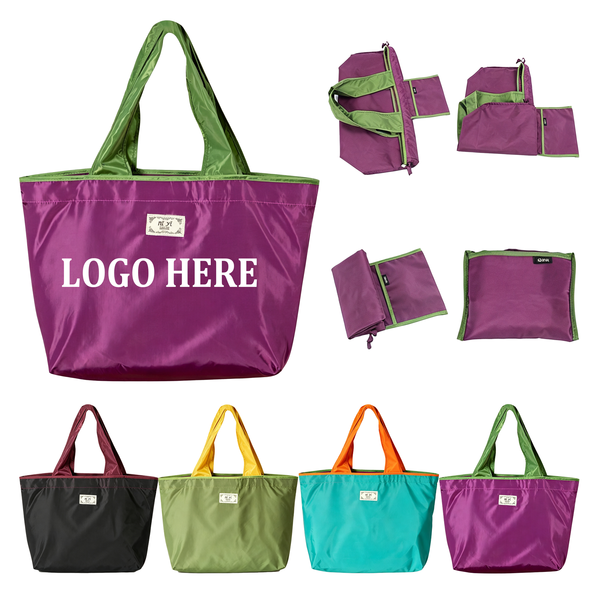 Portable Large Capacity Lightweight Foldable Tote Shopping Bag, custom tote bag with logo imprint 2