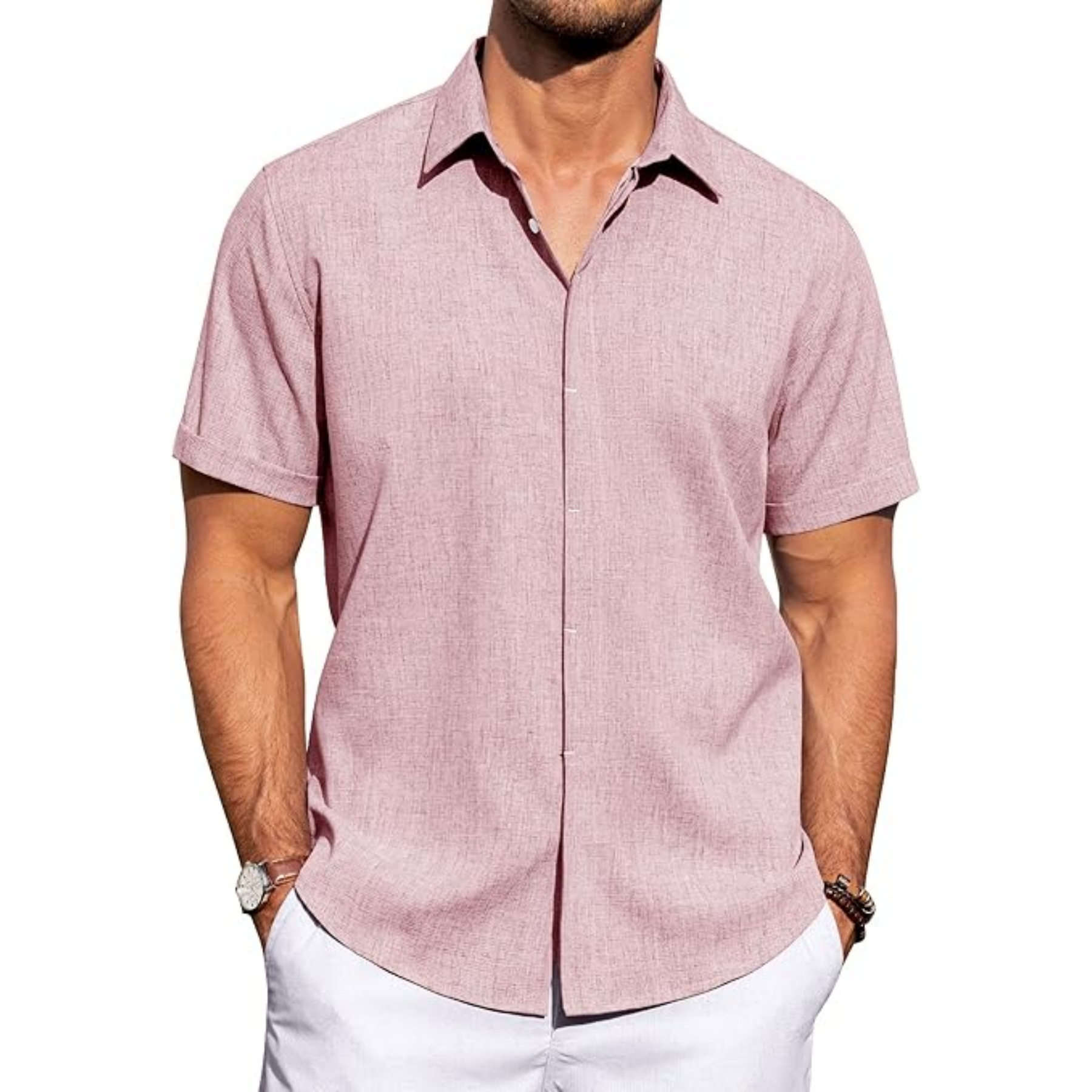 Men's Linen Casual Short Sleeve Shirt 61