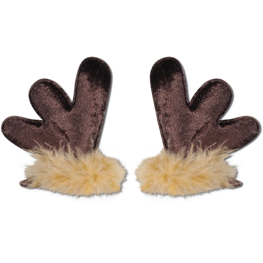 Antler Hair Clips - Brown Fuzzy 1 Pair 2