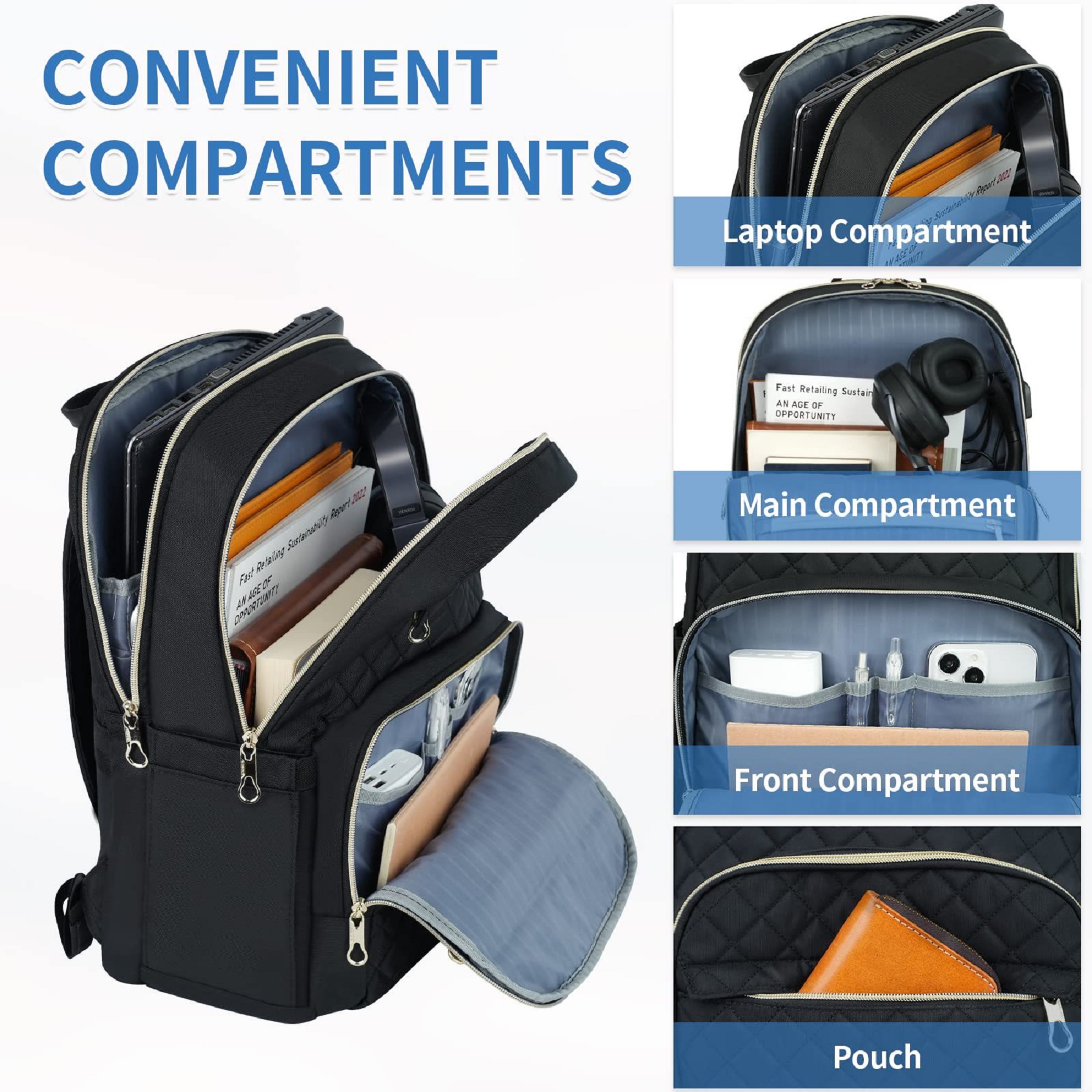 15.6 Inch Stylish Daypack with USB Charging Port 3