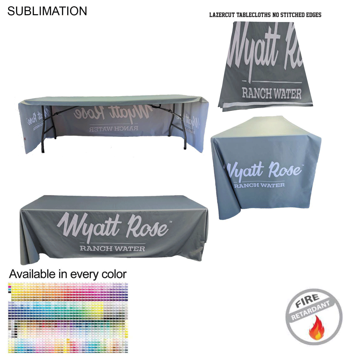 8' LazerCut 3-Sided PREMIUM Sublimated Tablecloth, Drape Style, Open Back 16