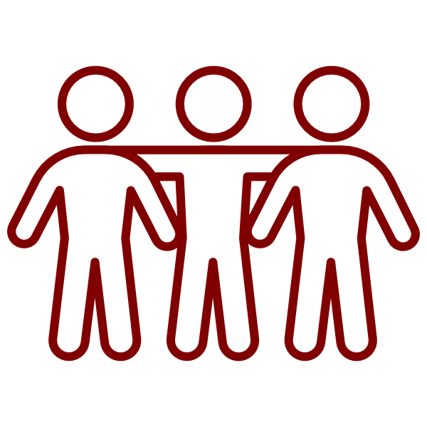Icon of 3 people, center person wrapping their arms around the other two