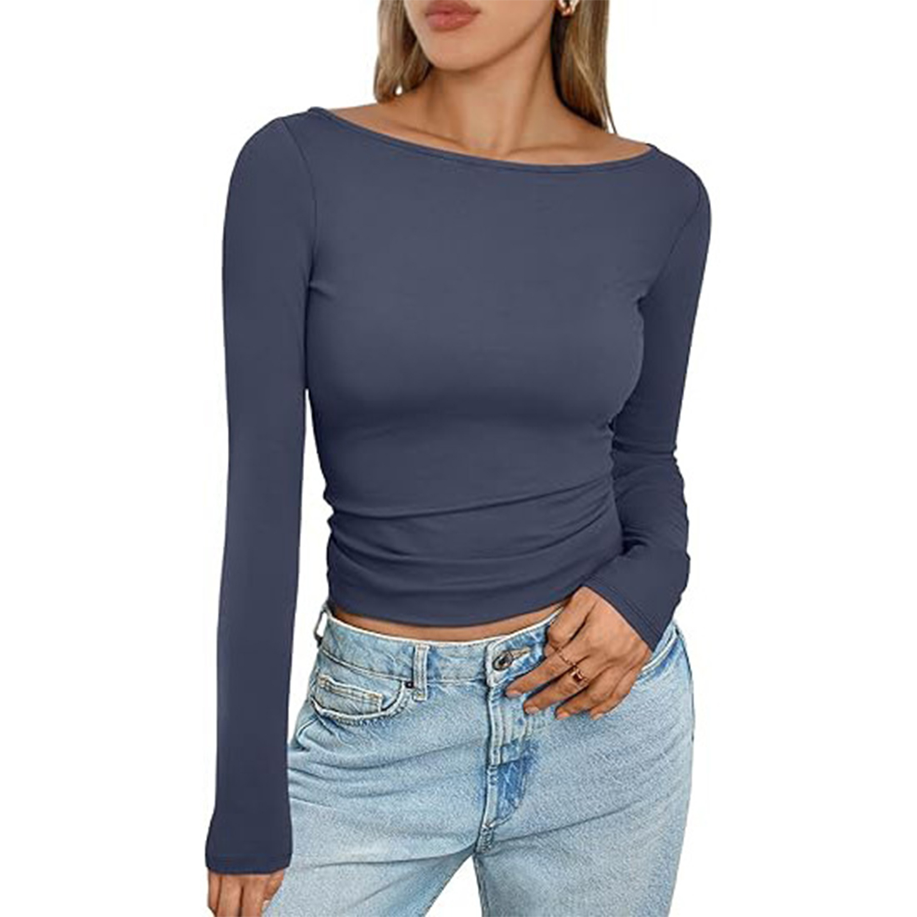 Women Boat Neck Long Sleeve Shirt 41